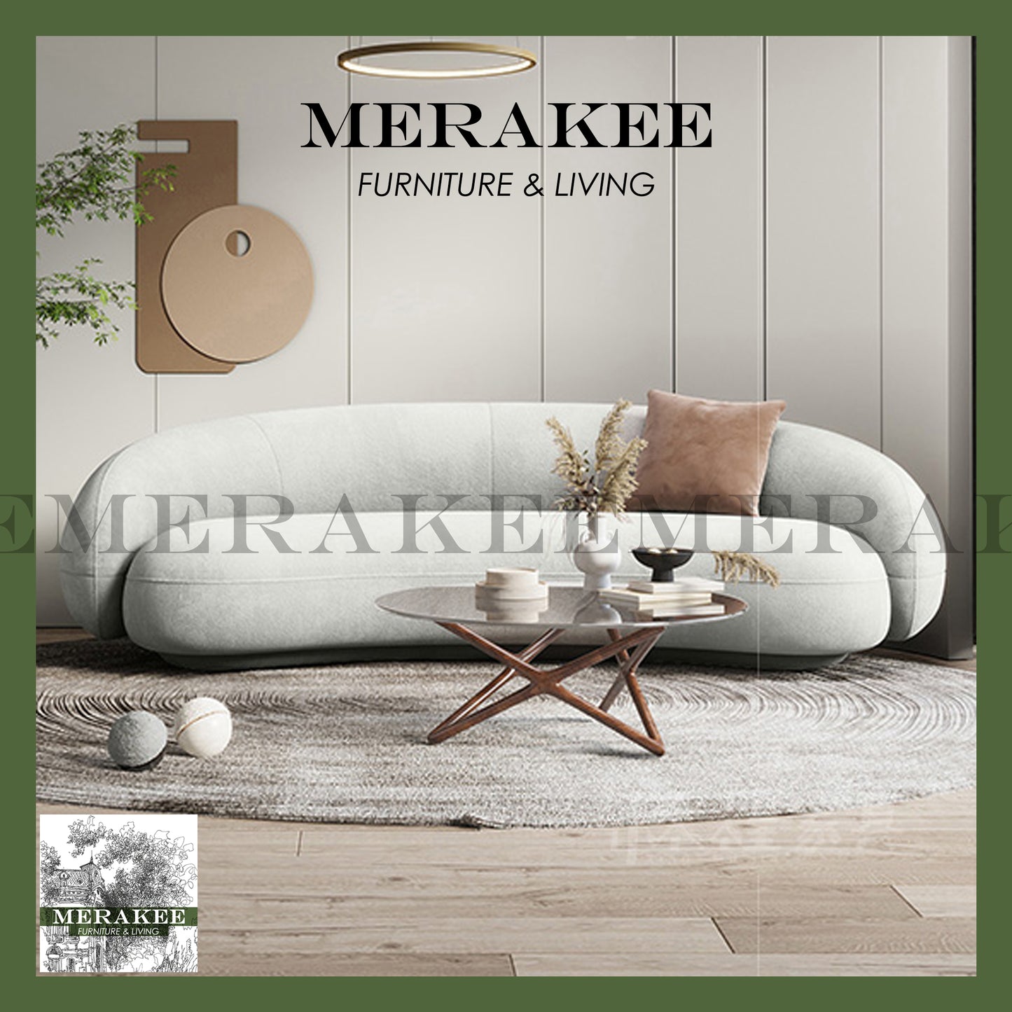 MERAKEE Velvet Fabric 1/2/3/4 Seater Cashew Sofa Solid Wood Color Solution Living Room Furniture JC480