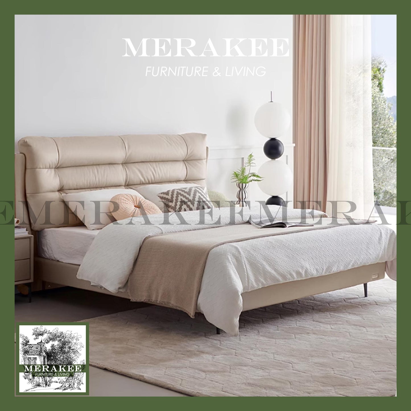 MERAKEE Queen/King Genuine Leather Bed Frame Bedroom Furniture JC8219
