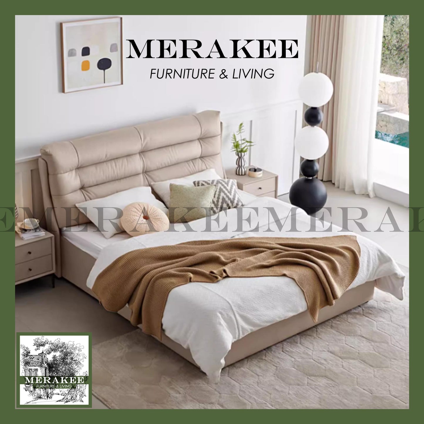 MERAKEE Queen/King Genuine Leather Bed Frame Bedroom Furniture JC8219