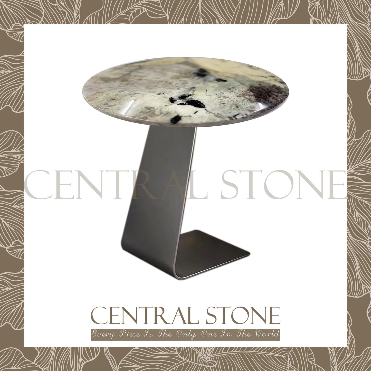 CENTRAL STONE Brazilian Natural Marble Quartz Coffee Side Table Dia50cm -Pandora