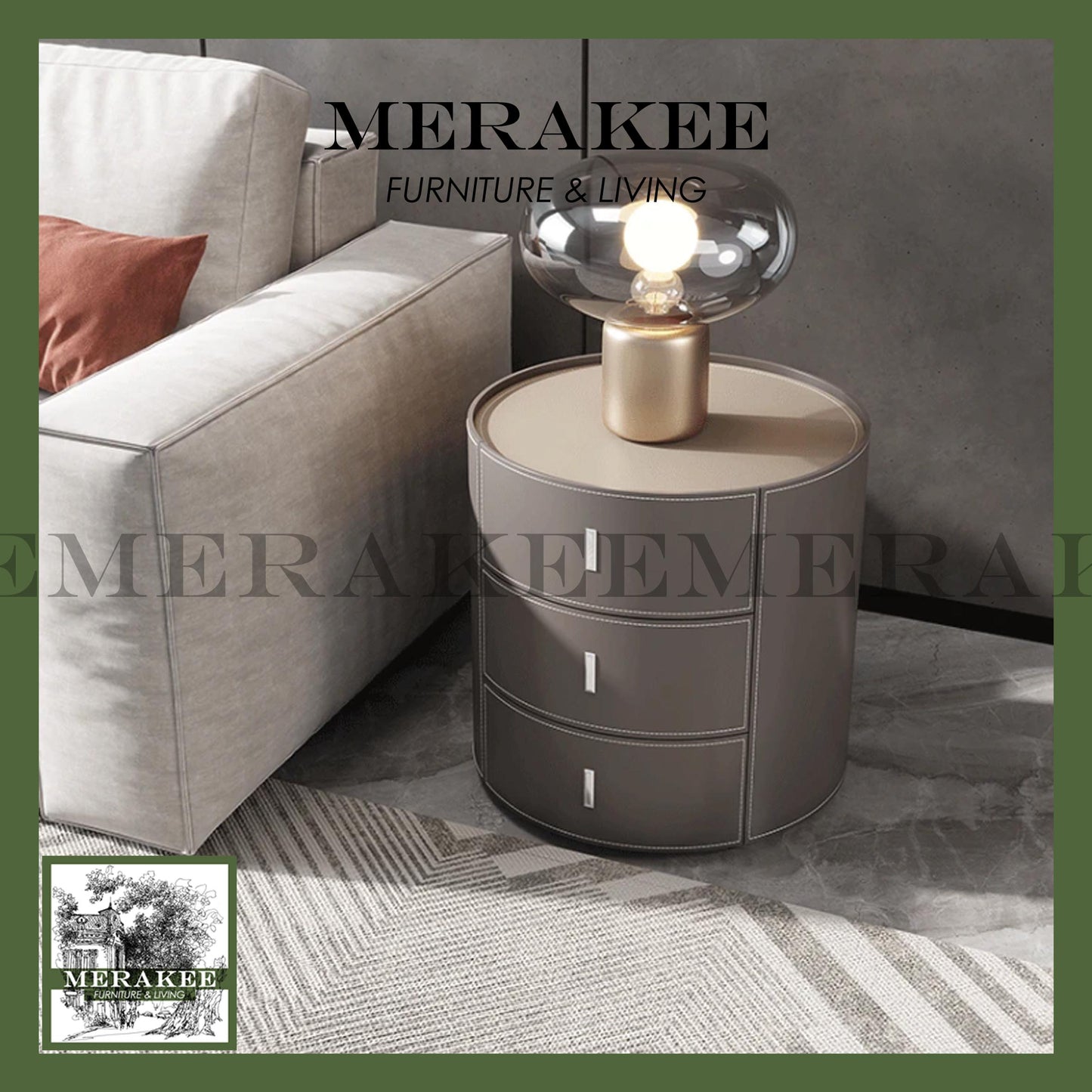 MERAKEE Bedside Table Solid Wood Cabinet Saddle Leather Bedroom Furniture M643