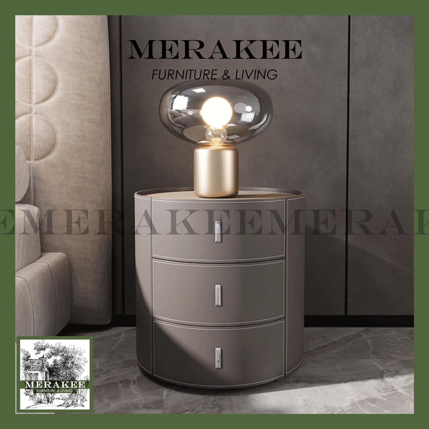 MERAKEE Bedside Table Solid Wood Cabinet Saddle Leather Bedroom Furniture M643