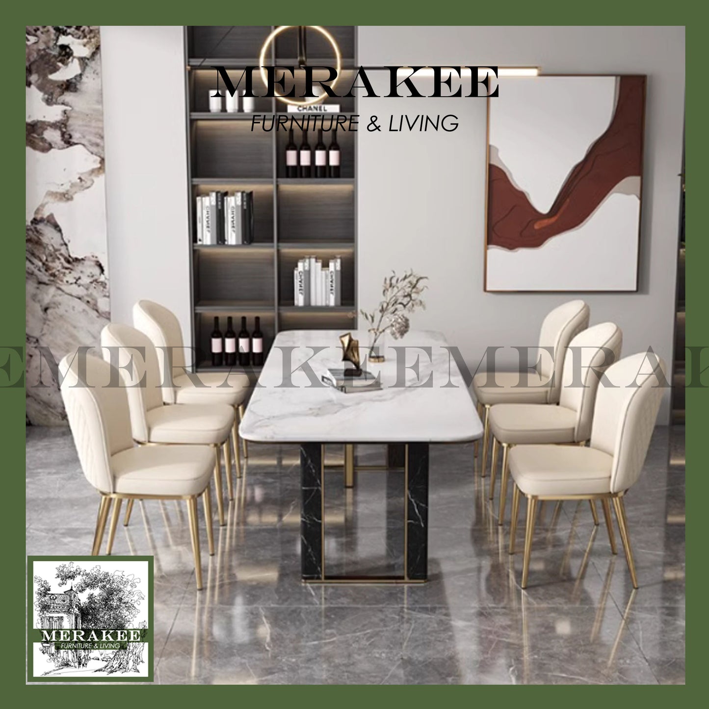 MERAKEE Dining Chair PU Leather Solid Wood Frame Gold Leg Dining Room Furniture JCY31
