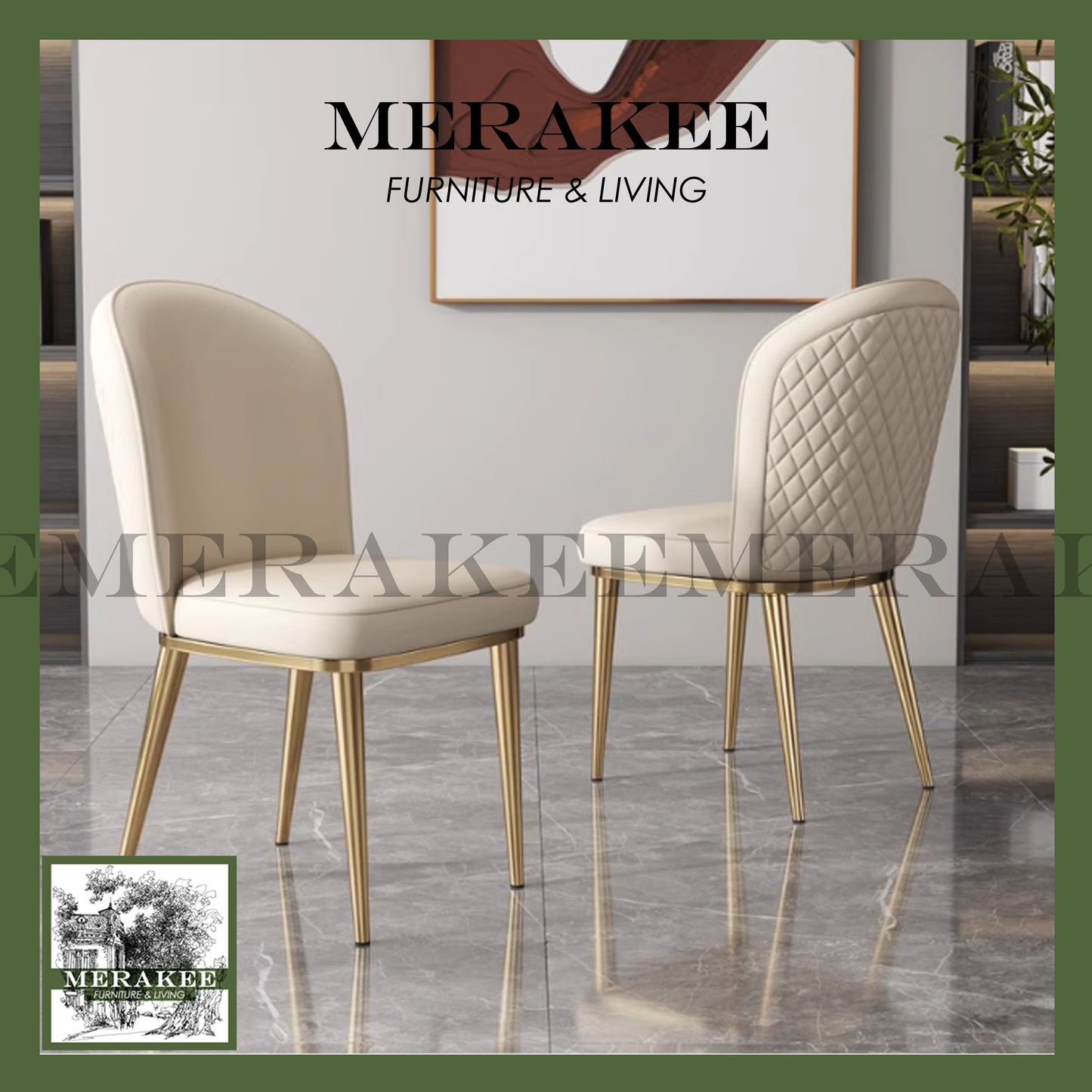 MERAKEE Dining Chair PU Leather Solid Wood Frame Gold Leg Dining Room Furniture JCY31