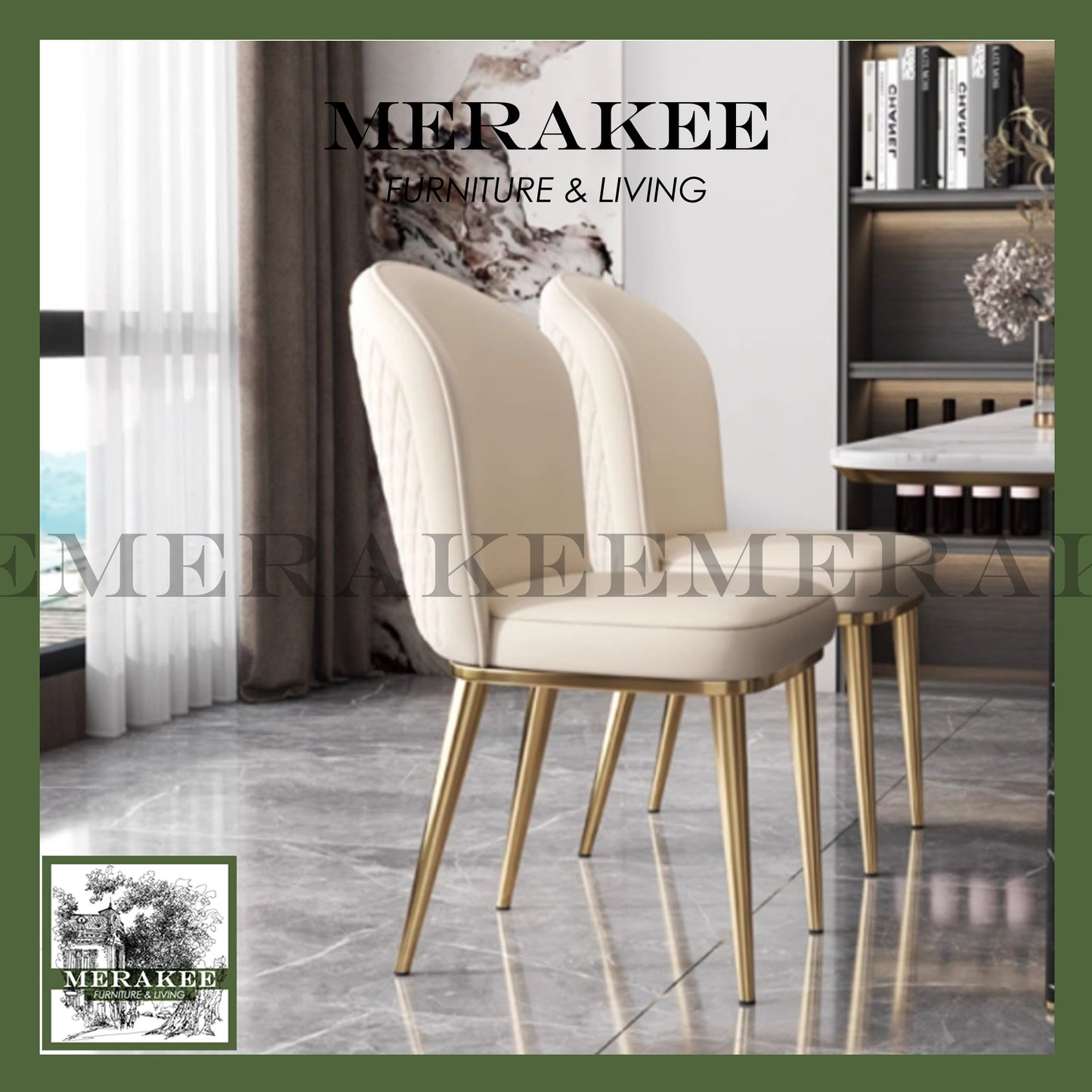MERAKEE Dining Chair PU Leather Solid Wood Frame Gold Leg Dining Room Furniture JCY31