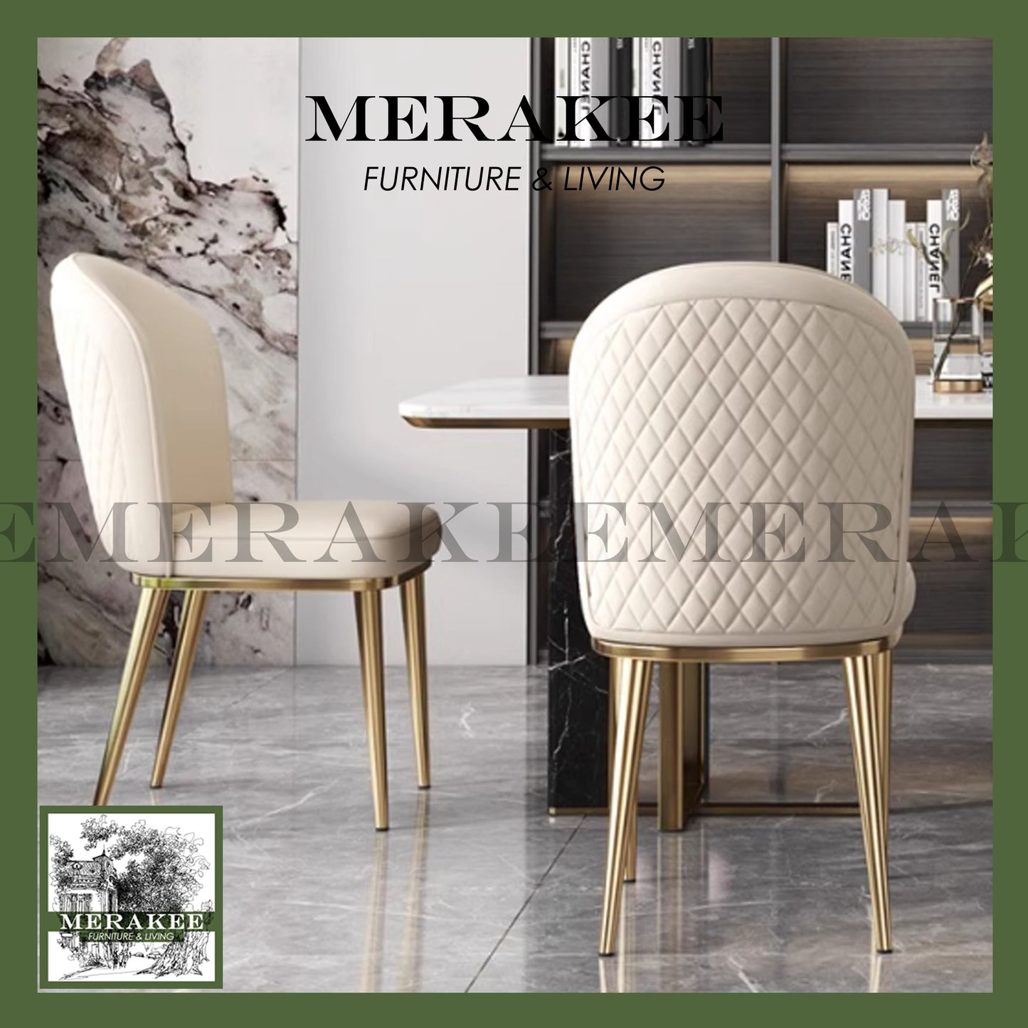 MERAKEE Dining Chair PU Leather Solid Wood Frame Gold Leg Dining Room Furniture JCY31