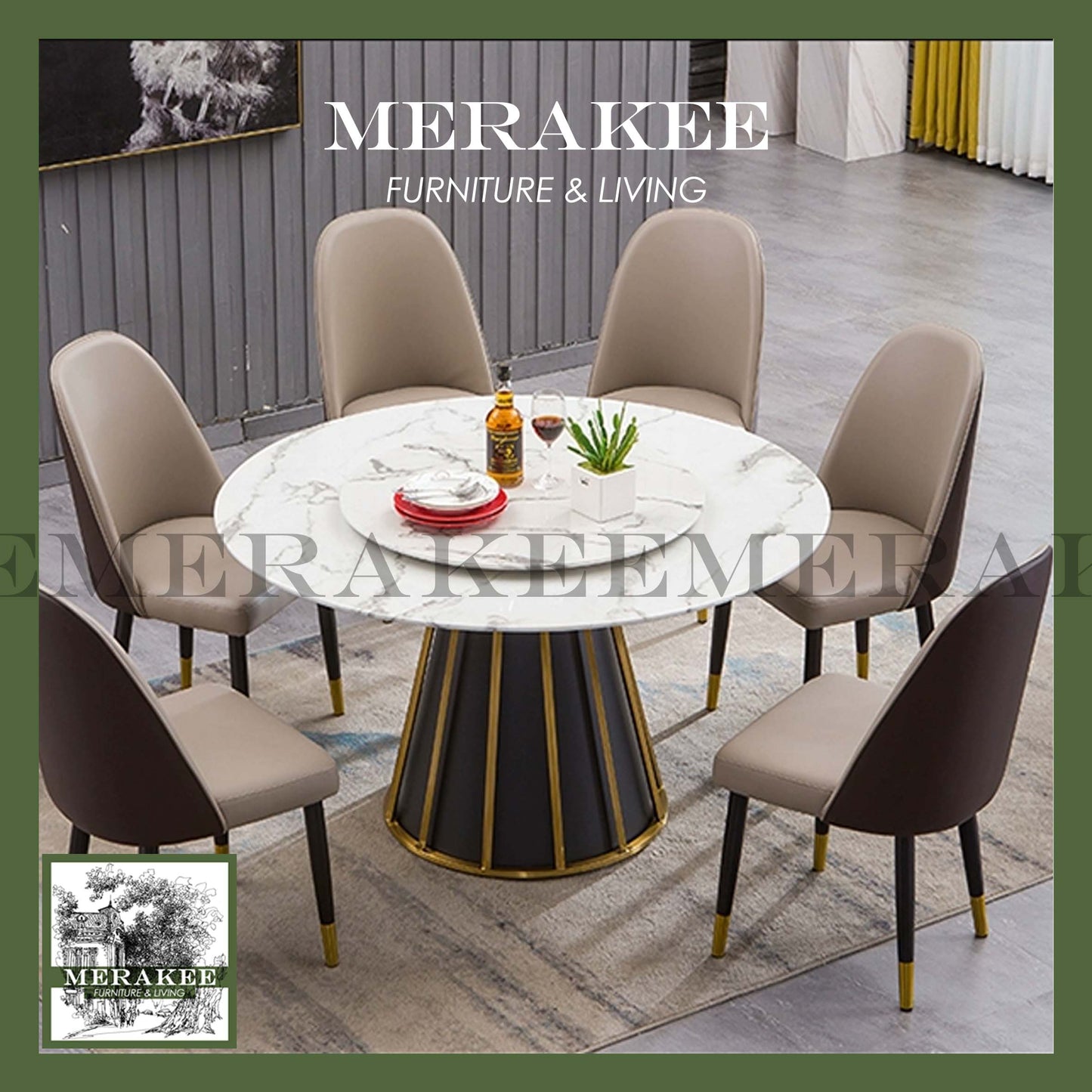 MERAKEE Sintered Stone Dining Table With Lazy Susan Customization Color Tabletop Dining Room Furniture PV40