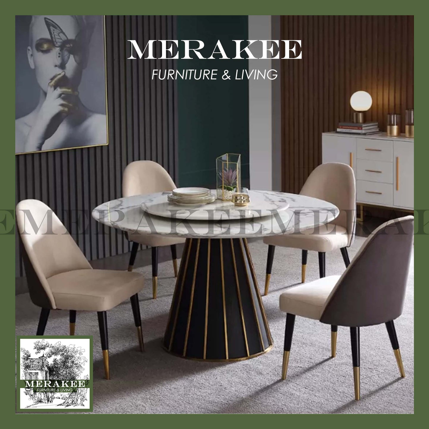 MERAKEE Sintered Stone Dining Table With Lazy Susan Customization Color Tabletop Dining Room Furniture PV40