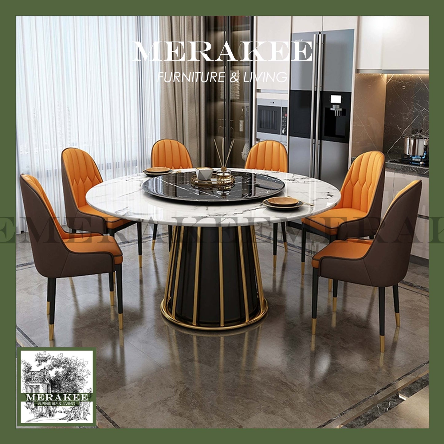 MERAKEE Sintered Stone Dining Table With Lazy Susan Customization Color Tabletop Dining Room Furniture PV40