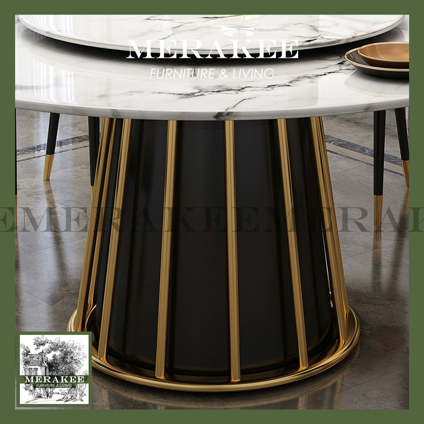MERAKEE Sintered Stone Dining Table With Lazy Susan Customization Color Tabletop Dining Room Furniture PV40