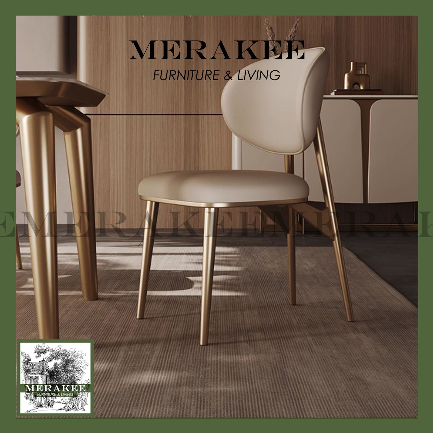 MERAKEE Dining Chair PU Leather Solid Wood Frame Gold Leg Dining Room Furniture JCY40