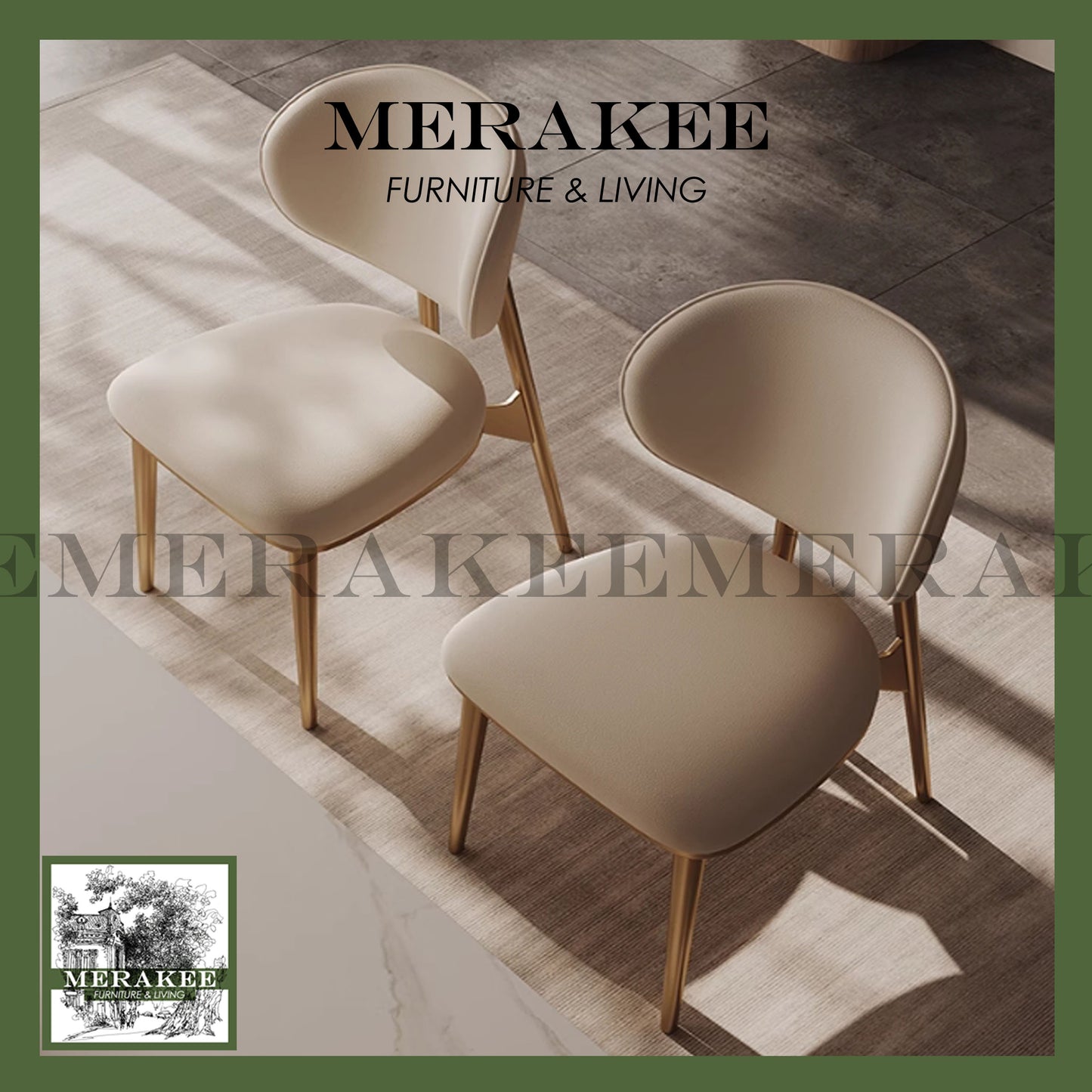 MERAKEE Dining Chair PU Leather Solid Wood Frame Gold Leg Dining Room Furniture JCY40