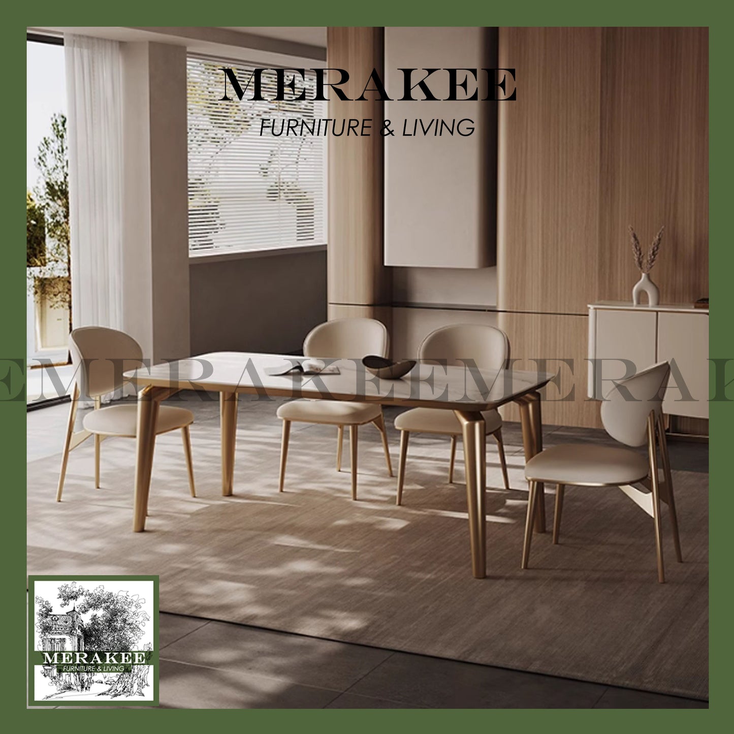 MERAKEE Dining Chair PU Leather Solid Wood Frame Gold Leg Dining Room Furniture JCY40
