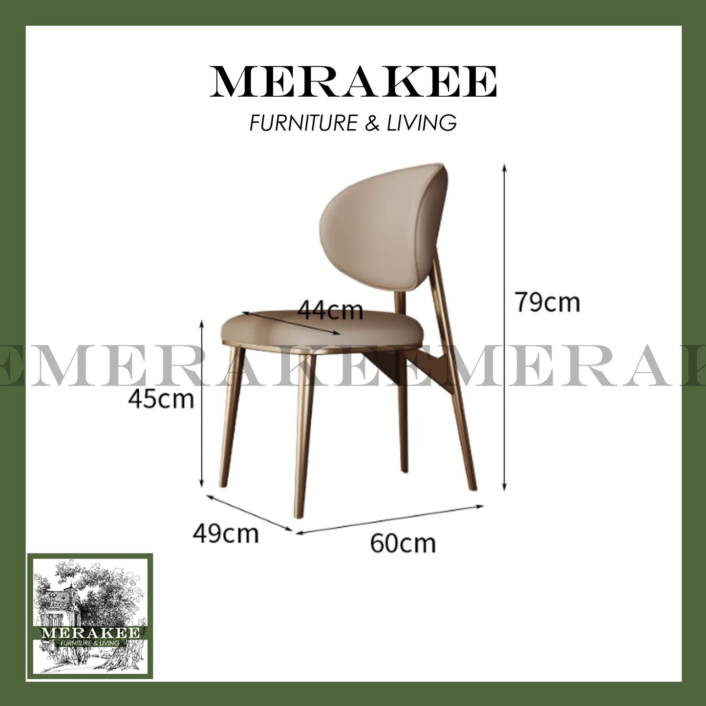 MERAKEE Dining Chair PU Leather Solid Wood Frame Gold Leg Dining Room Furniture JCY40