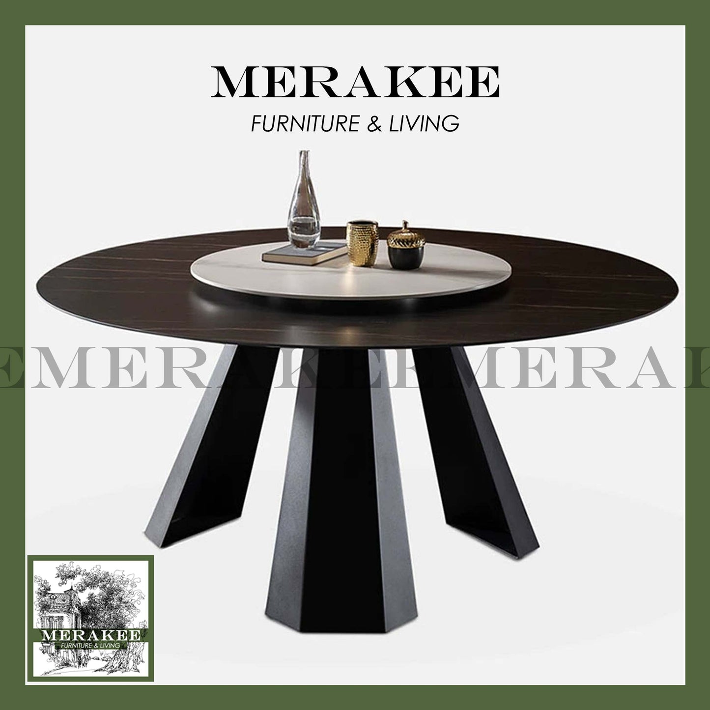 MERAKEE Sintered Stone Dining Table With Lazy Susan Customization Color Tabletop Dining Room Furniture PV38