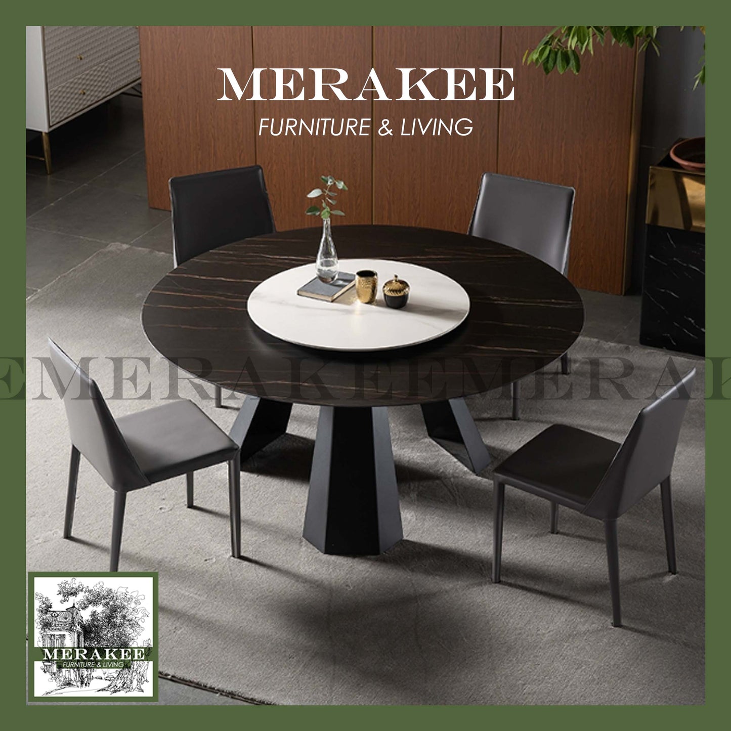 MERAKEE Sintered Stone Dining Table With Lazy Susan Customization Color Tabletop Dining Room Furniture PV38
