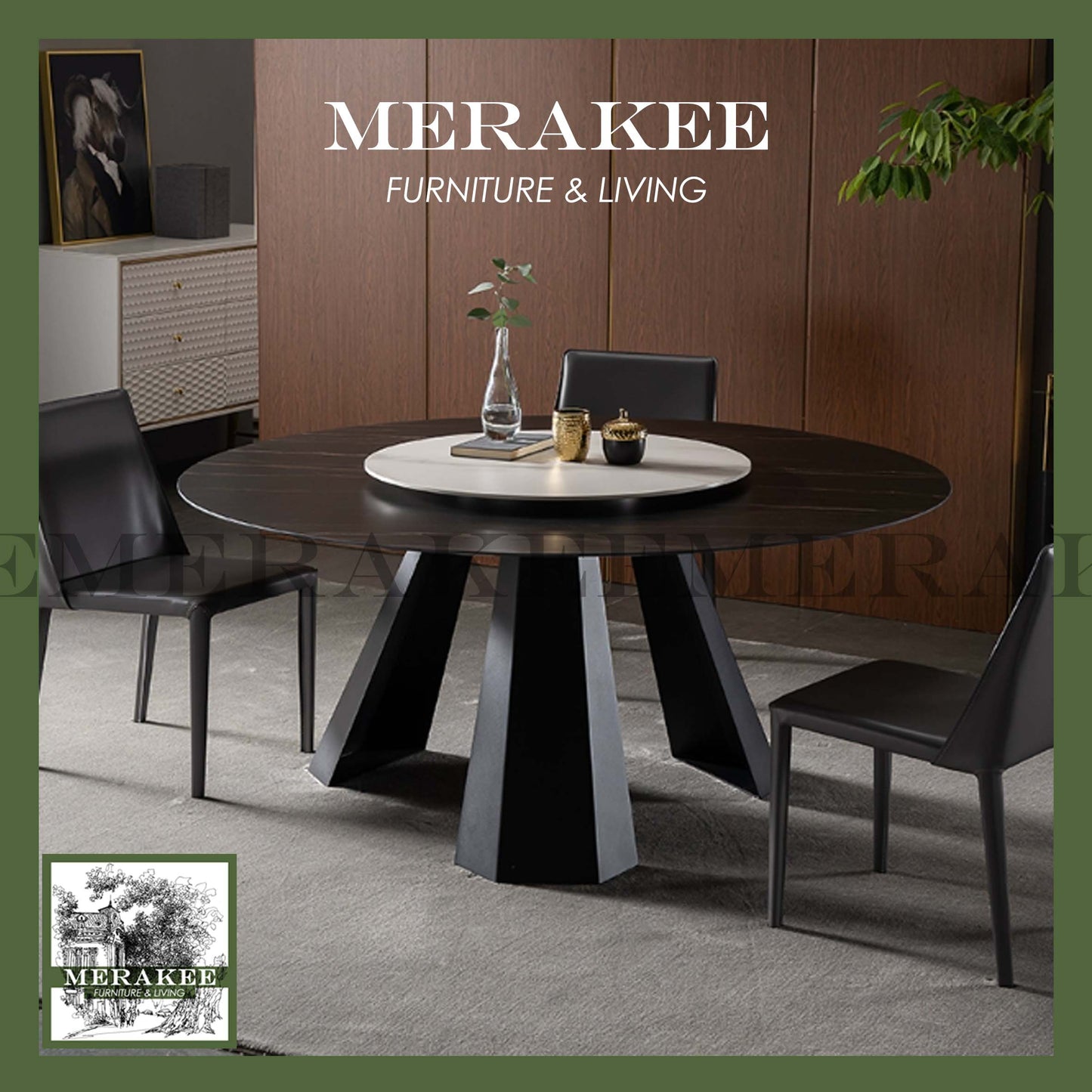 MERAKEE Sintered Stone Dining Table With Lazy Susan Customization Color Tabletop Dining Room Furniture PV38