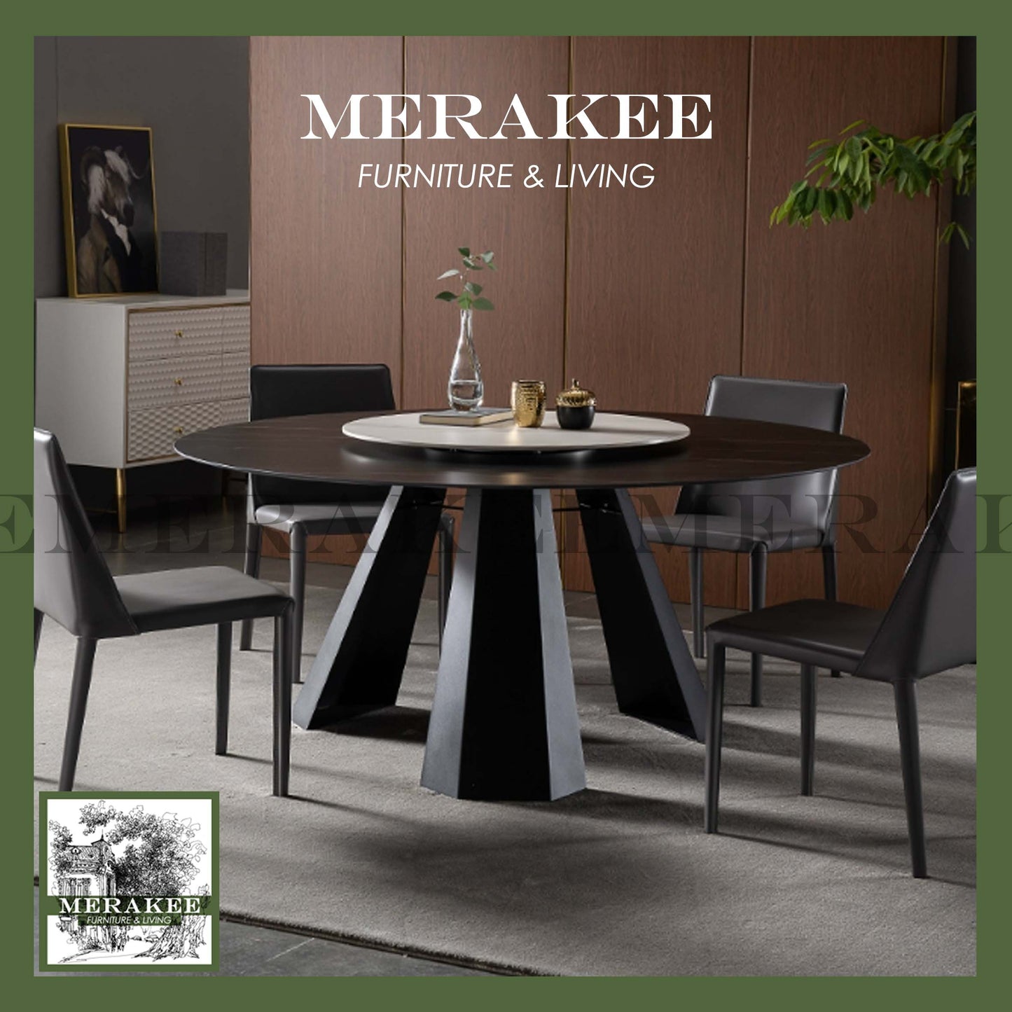 MERAKEE Sintered Stone Dining Table With Lazy Susan Customization Color Tabletop Dining Room Furniture PV38