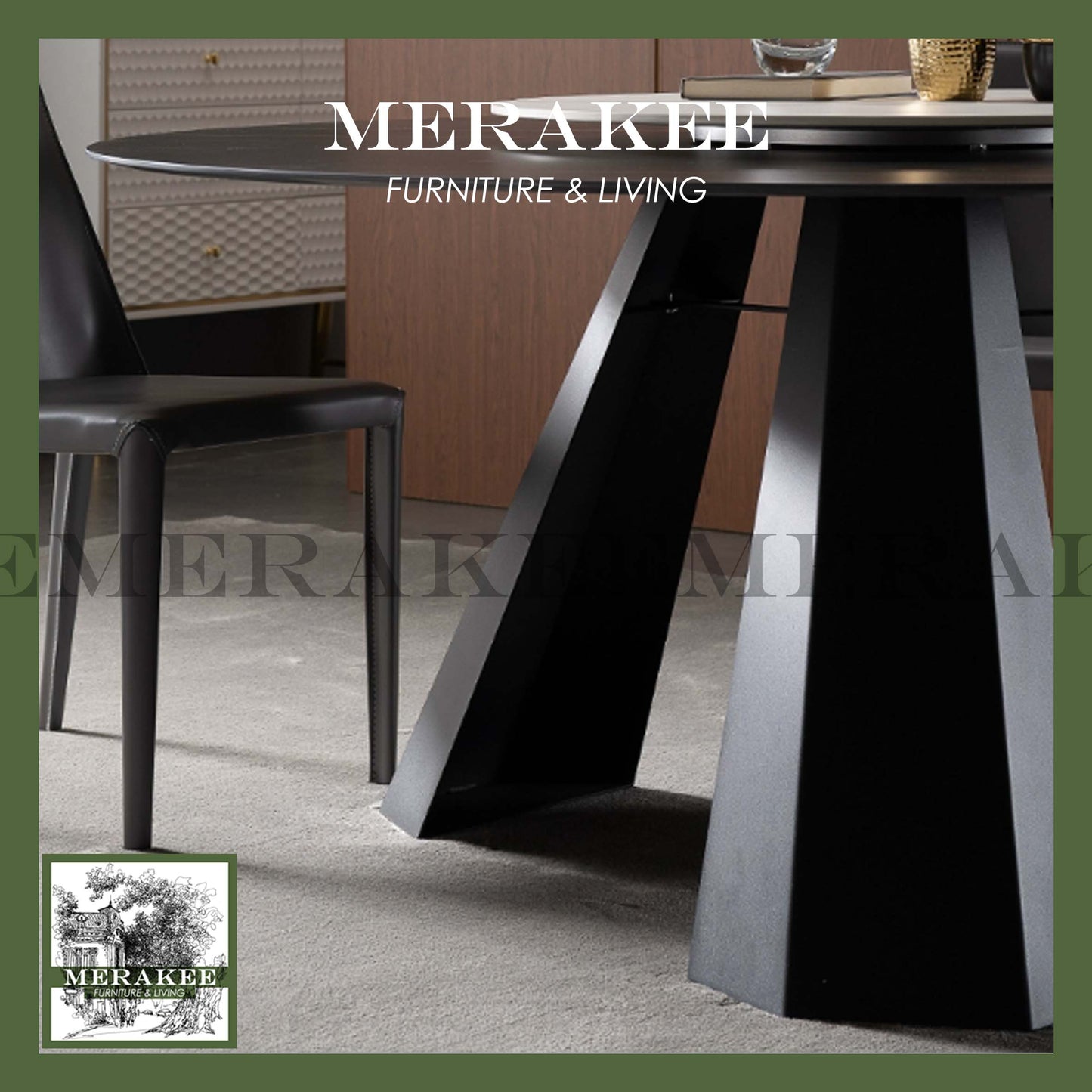 MERAKEE Sintered Stone Dining Table With Lazy Susan Customization Color Tabletop Dining Room Furniture PV38