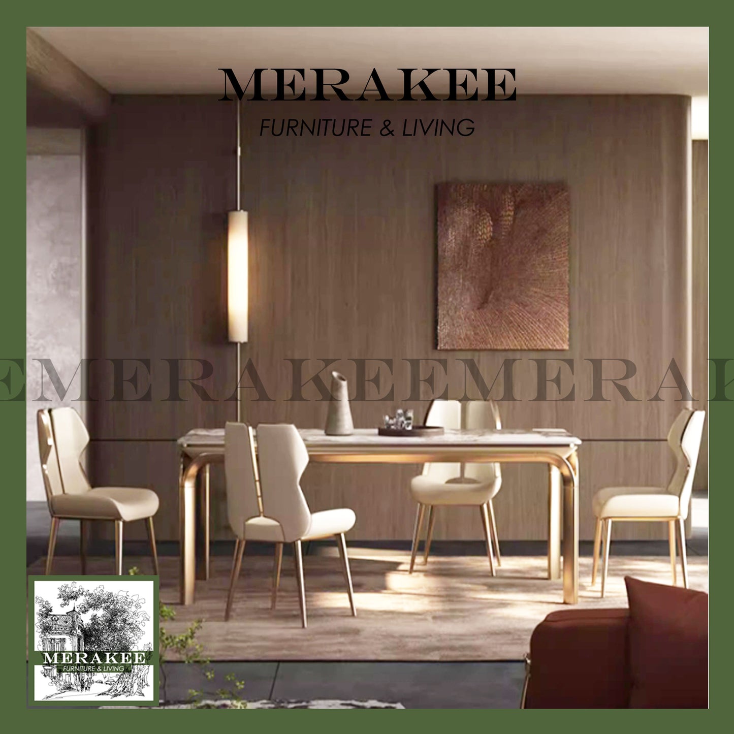 MERAKEE Dining Chair PU Leather Solid Wood Frame Gold Leg Dining Room Furniture JCY42