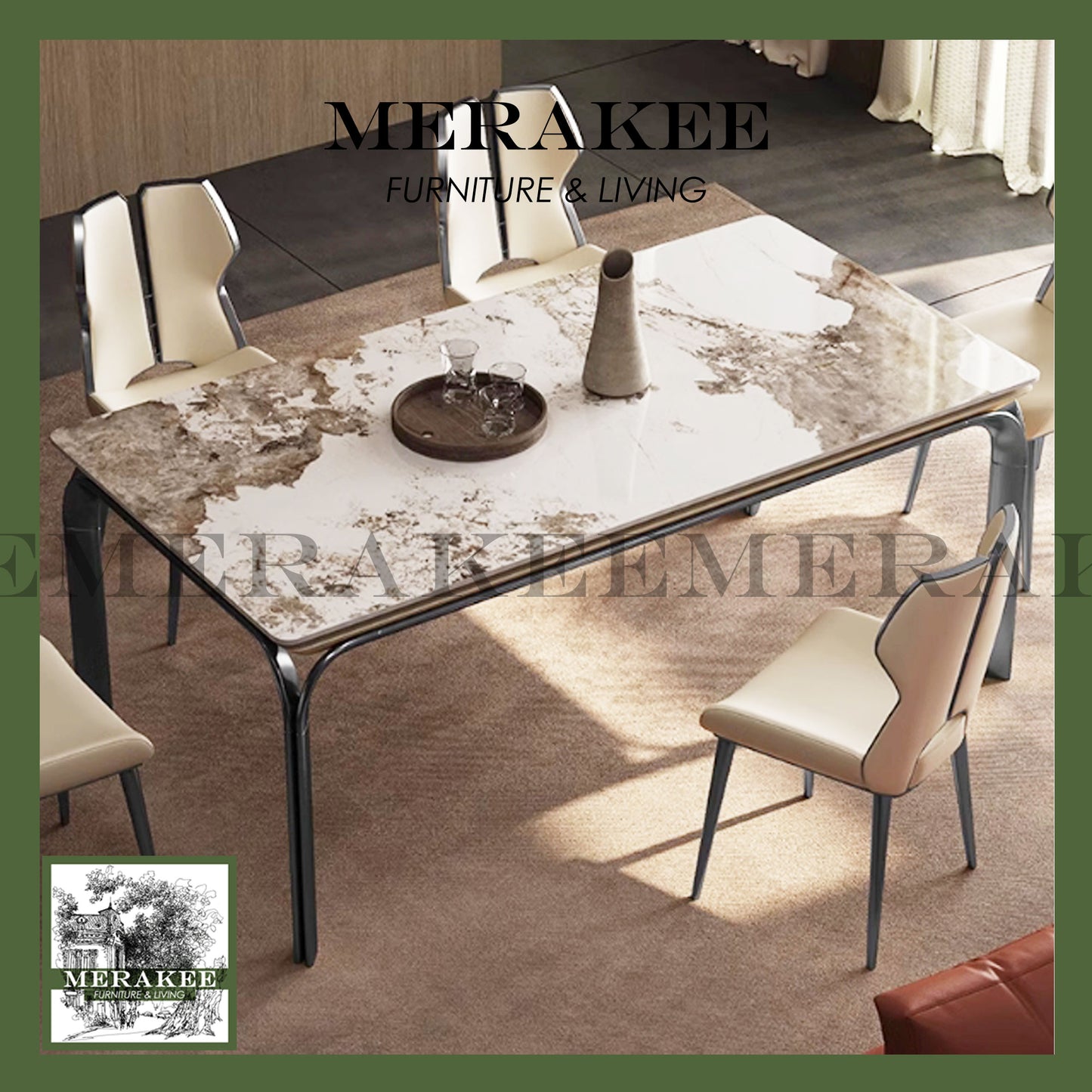 MERAKEE Dining Chair PU Leather Solid Wood Frame Gold Leg Dining Room Furniture JCY42