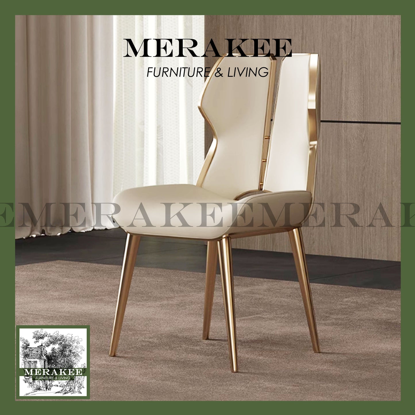 MERAKEE Dining Chair PU Leather Solid Wood Frame Gold Leg Dining Room Furniture JCY42