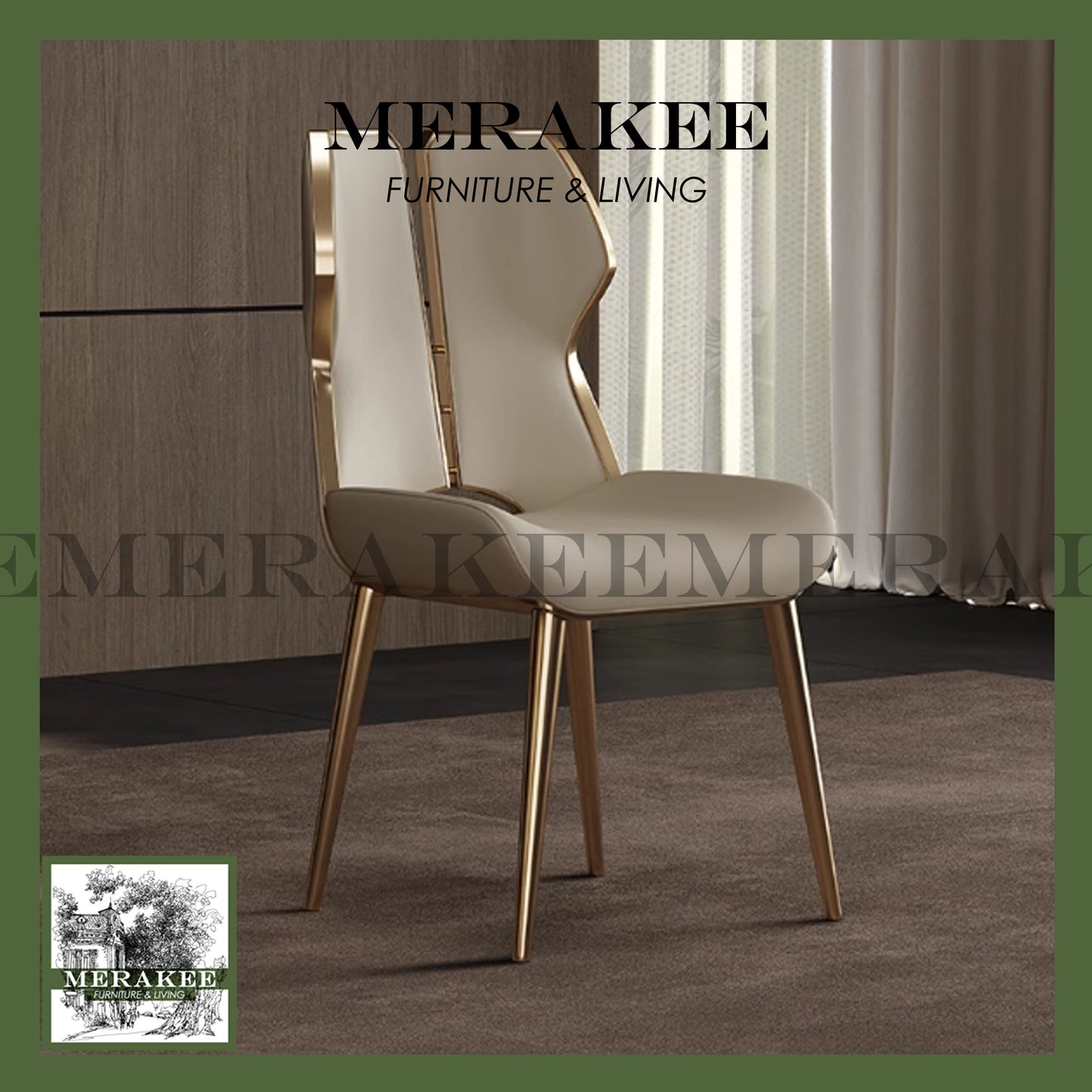 MERAKEE Dining Chair PU Leather Solid Wood Frame Gold Leg Dining Room Furniture JCY42
