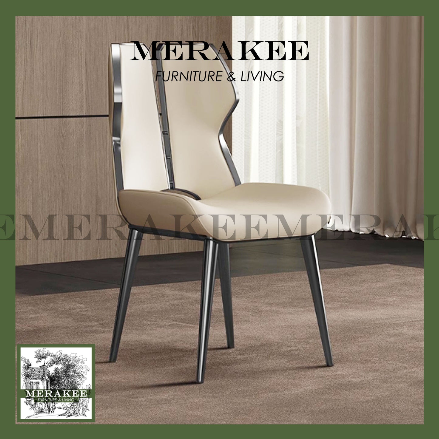 MERAKEE Dining Chair PU Leather Solid Wood Frame Gold Leg Dining Room Furniture JCY42