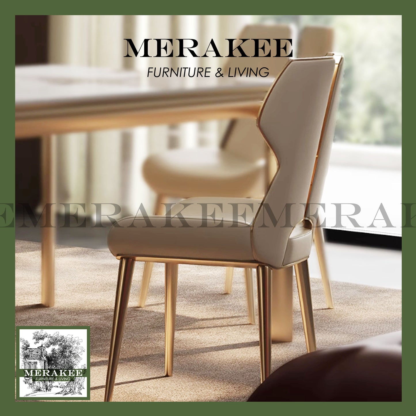 MERAKEE Dining Chair PU Leather Solid Wood Frame Gold Leg Dining Room Furniture JCY42