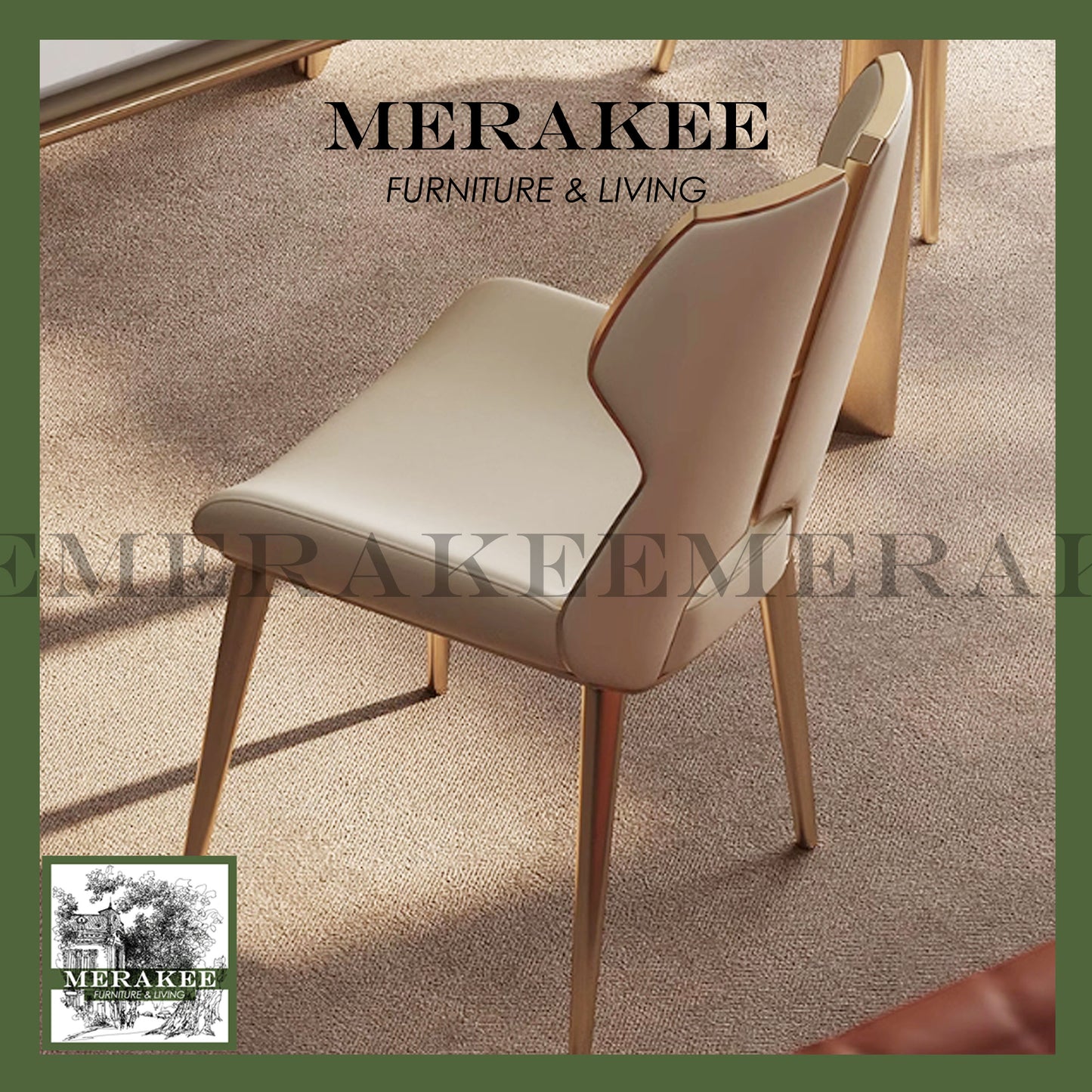 MERAKEE Dining Chair PU Leather Solid Wood Frame Gold Leg Dining Room Furniture JCY42