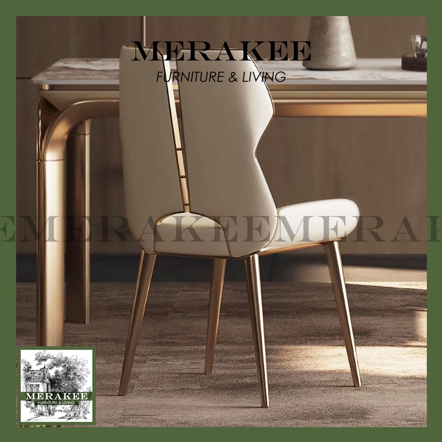 MERAKEE Dining Chair PU Leather Solid Wood Frame Gold Leg Dining Room Furniture JCY42