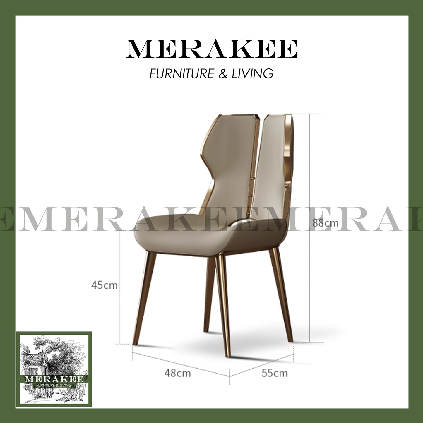 MERAKEE Dining Chair PU Leather Solid Wood Frame Gold Leg Dining Room Furniture JCY42