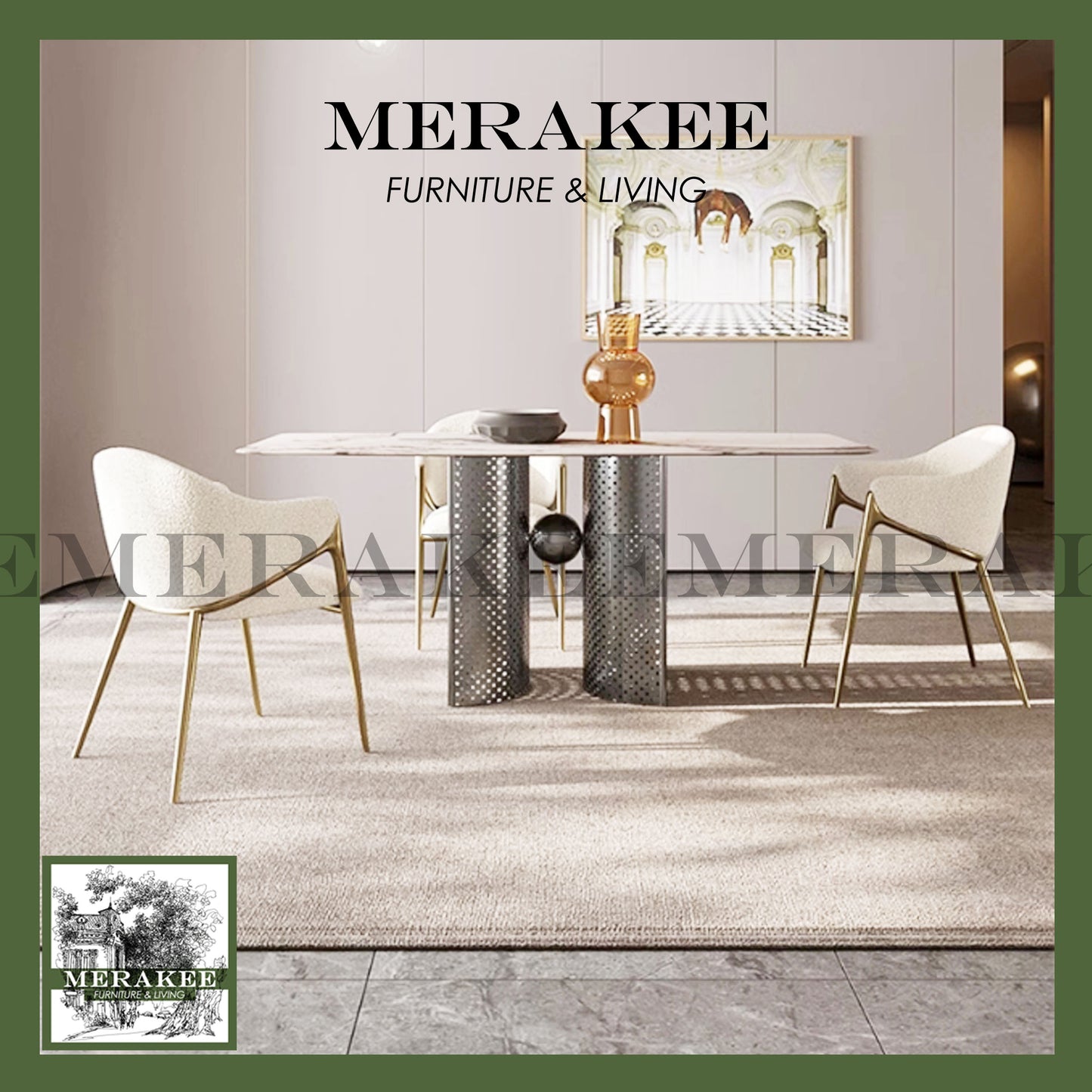 MERAKEE Dining Chair PU Leather Solid Wood Frame Gold Leg Dining Room Furniture JCY46
