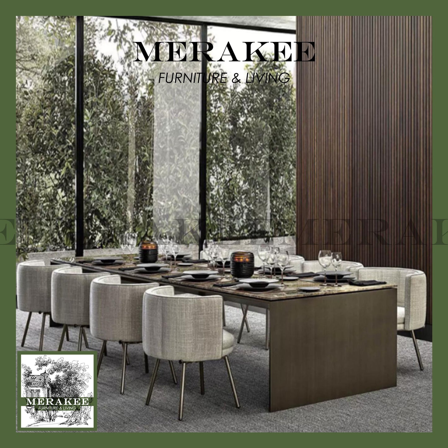 MERAKEE Customized Marble Like Sintered Stone Dining Table Large Size Stainless Steel Stand Dining Room Furniture PV41