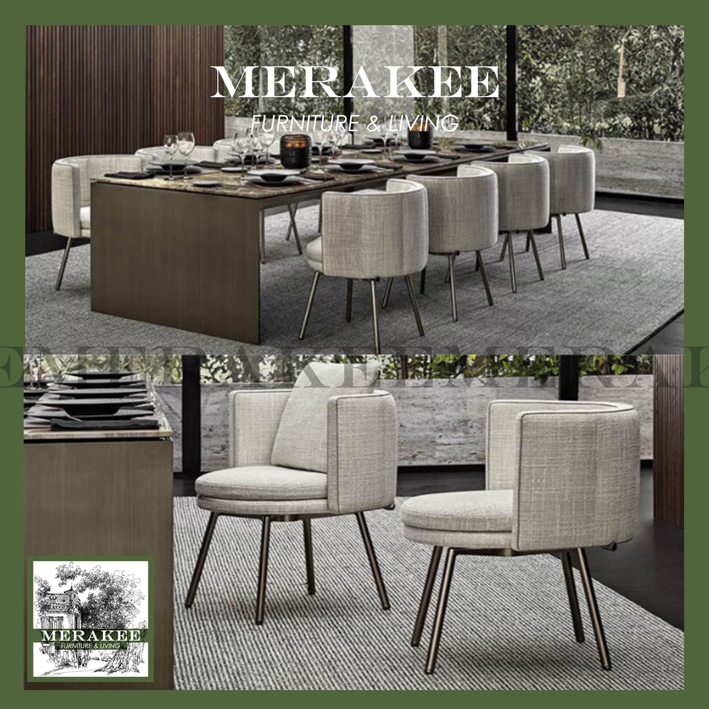 MERAKEE Customized Marble Like Sintered Stone Dining Table Large Size Stainless Steel Stand Dining Room Furniture PV41