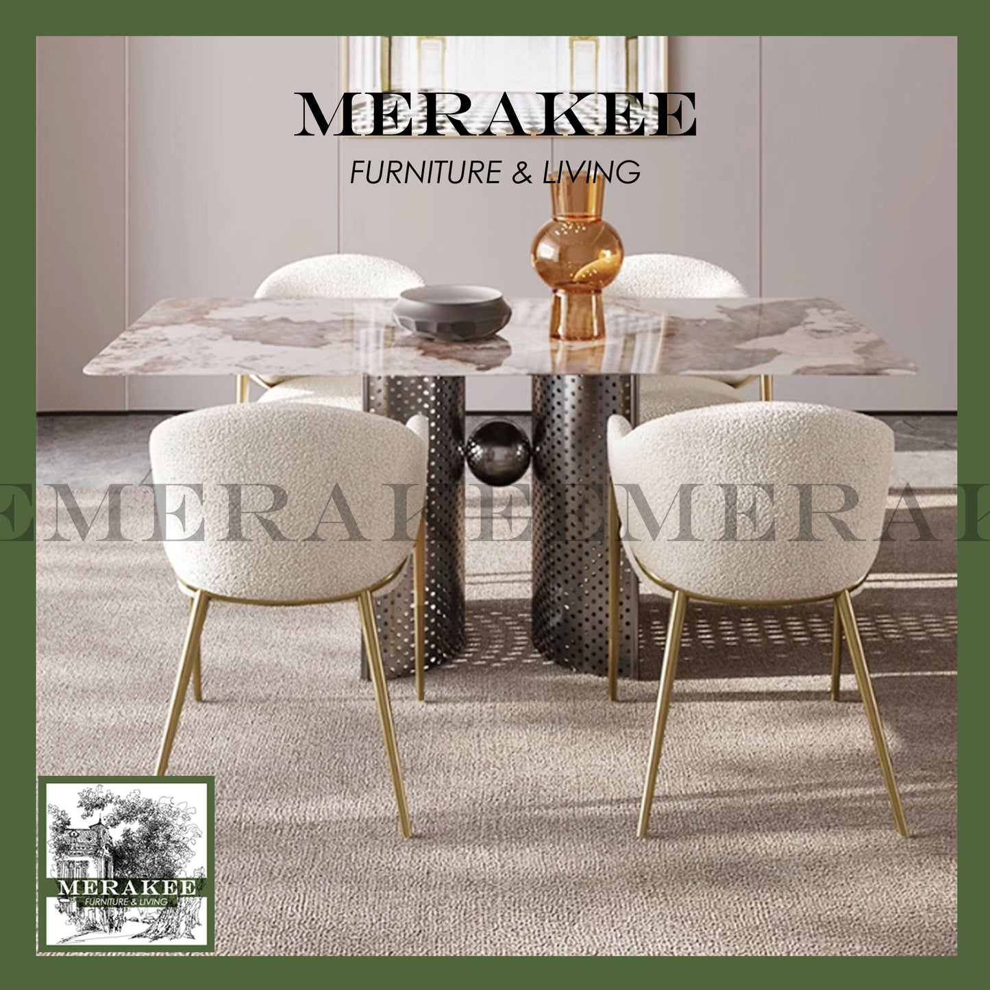 MERAKEE Dining Chair PU Leather Solid Wood Frame Gold Leg Dining Room Furniture JCY46