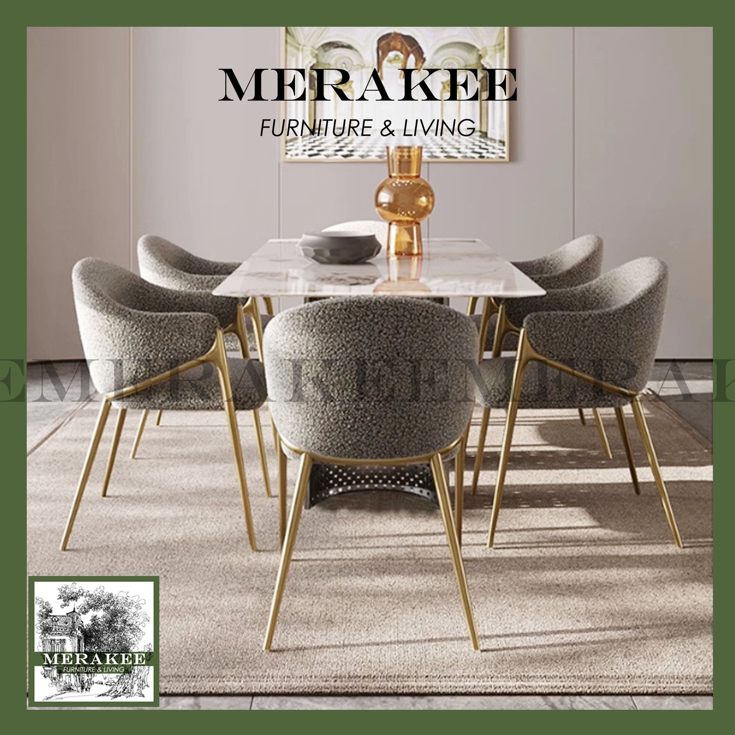 MERAKEE Dining Chair PU Leather Solid Wood Frame Gold Leg Dining Room Furniture JCY46