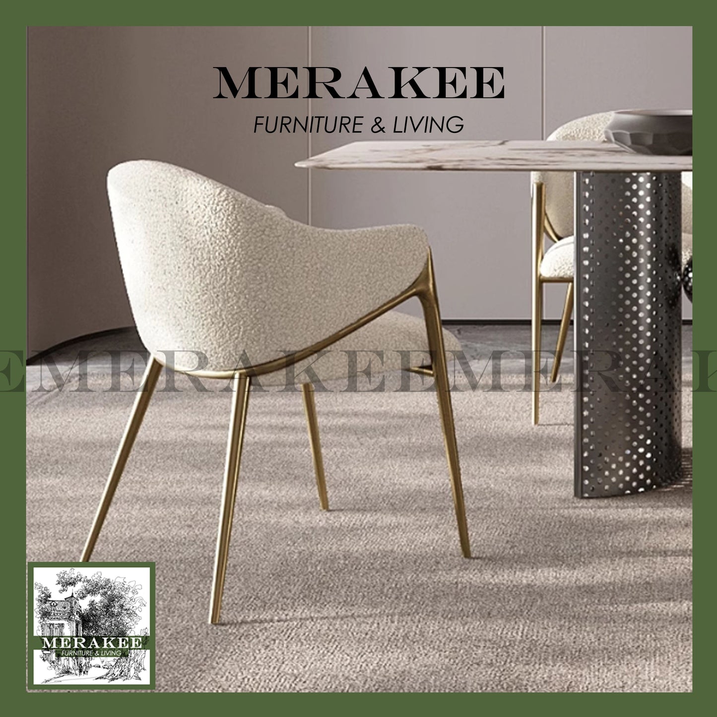 MERAKEE Dining Chair PU Leather Solid Wood Frame Gold Leg Dining Room Furniture JCY46