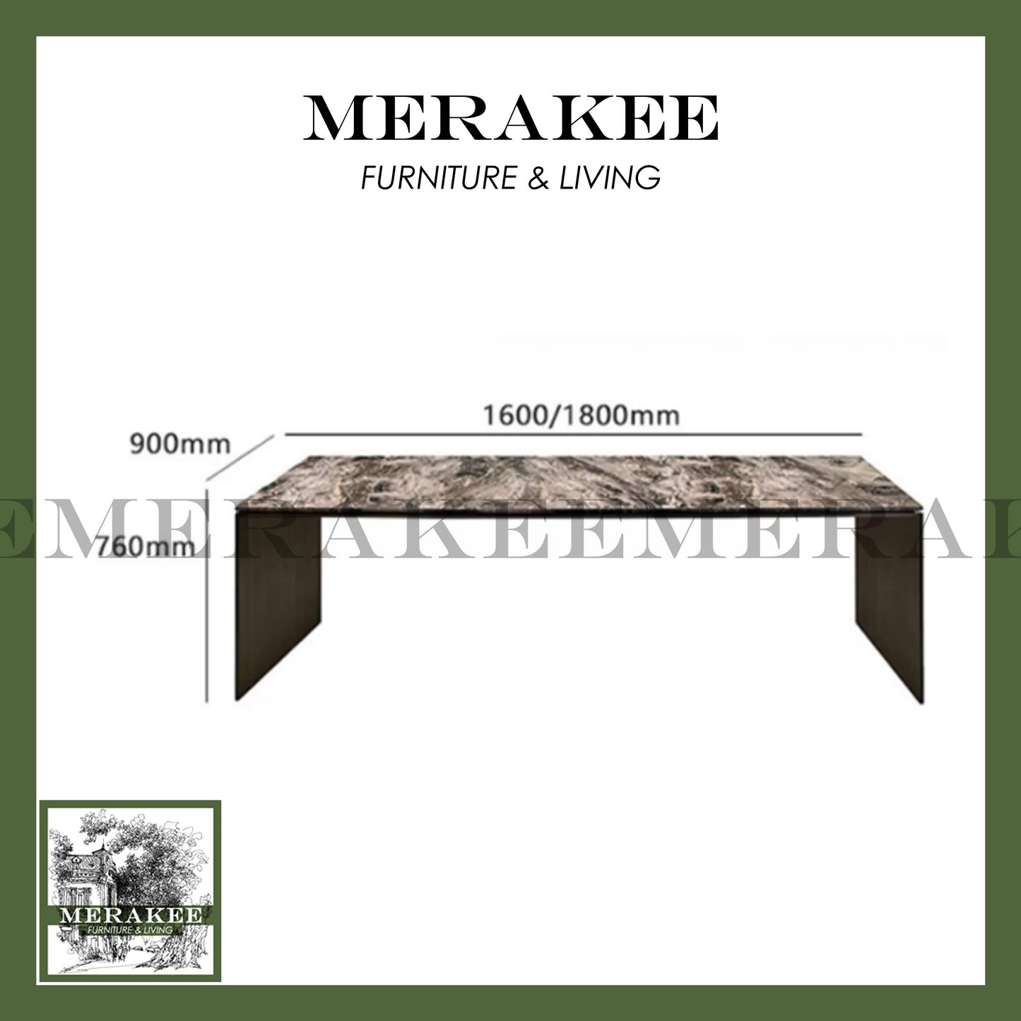 MERAKEE Customized Marble Like Sintered Stone Dining Table Large Size Stainless Steel Stand Dining Room Furniture PV41