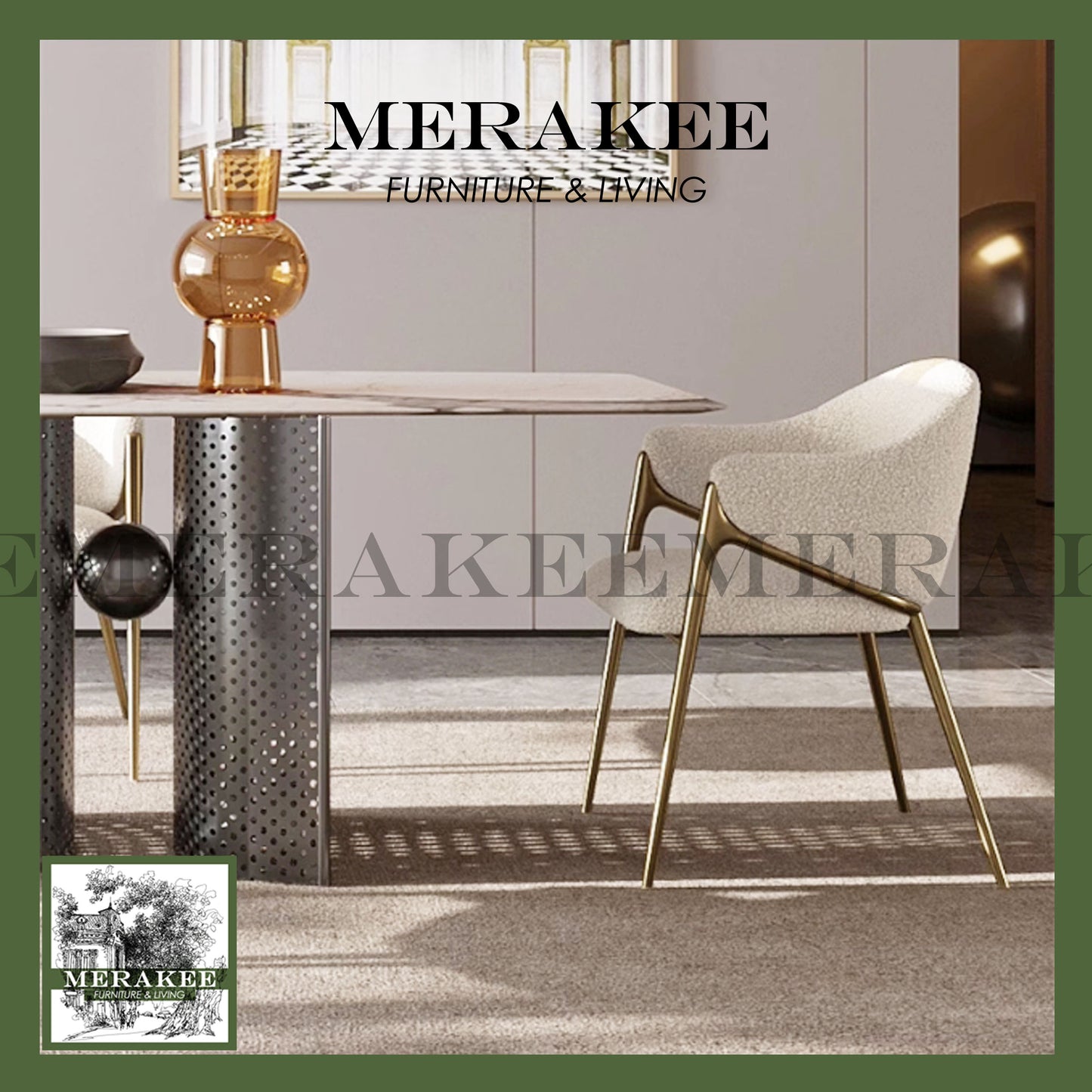 MERAKEE Dining Chair PU Leather Solid Wood Frame Gold Leg Dining Room Furniture JCY46