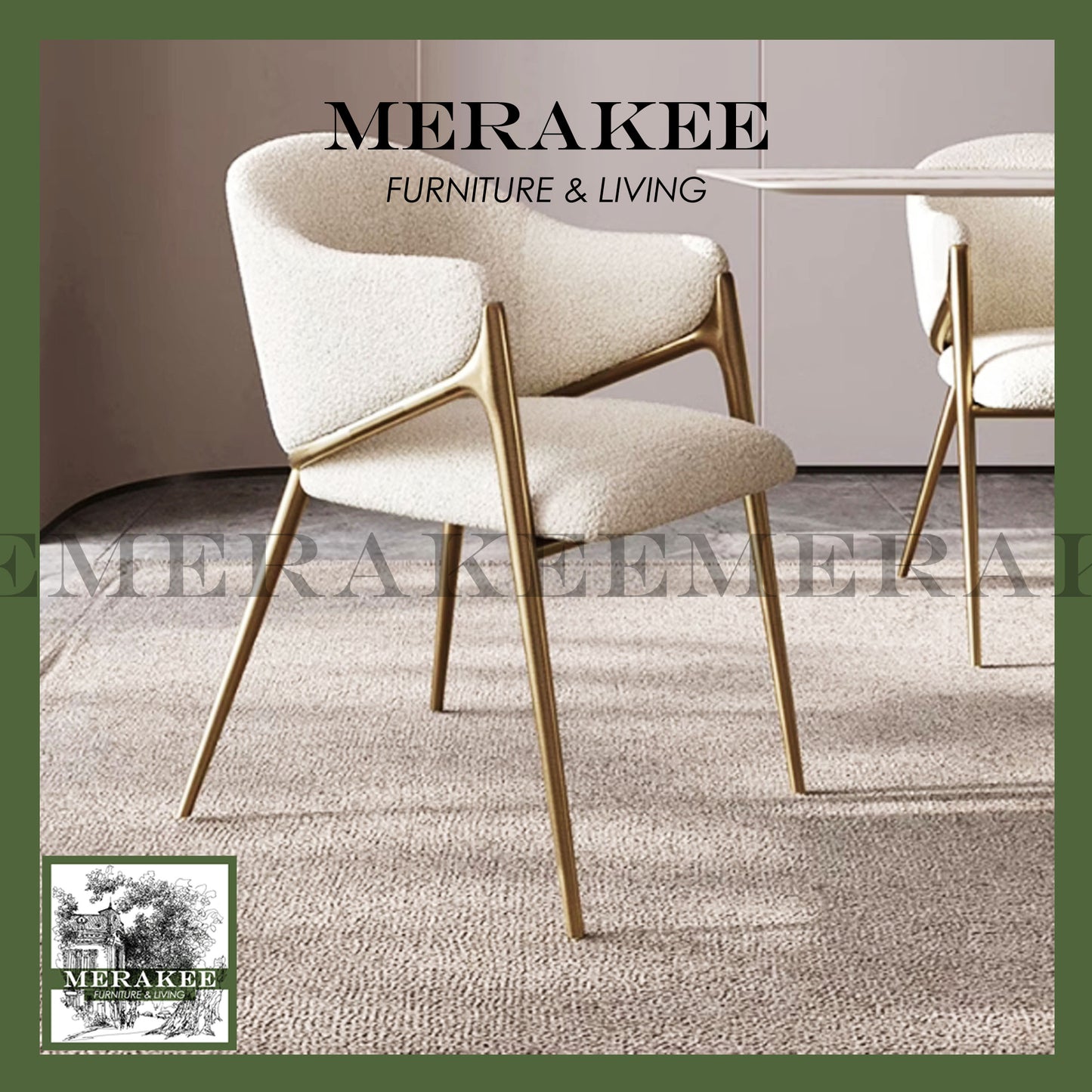 MERAKEE Dining Chair PU Leather Solid Wood Frame Gold Leg Dining Room Furniture JCY46