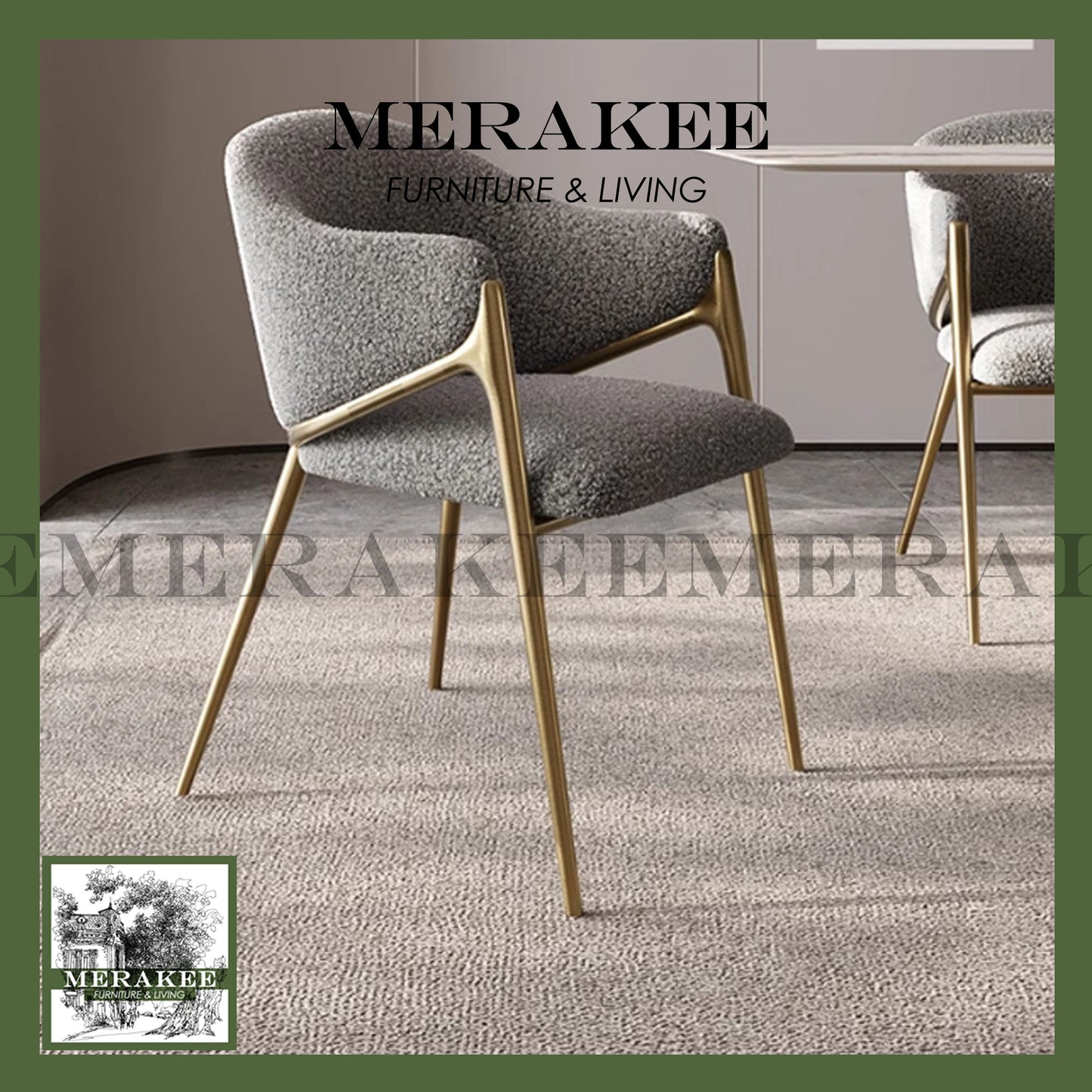 MERAKEE Dining Chair PU Leather Solid Wood Frame Gold Leg Dining Room Furniture JCY46