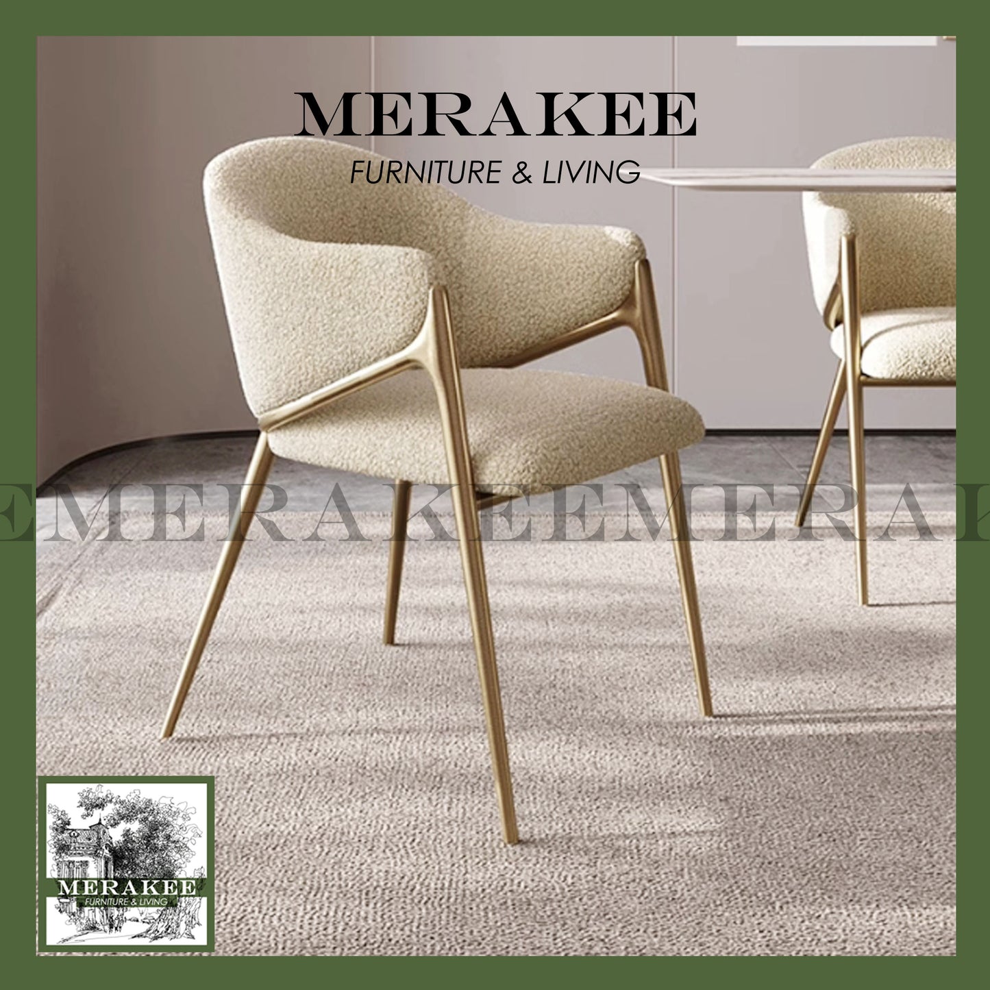 MERAKEE Dining Chair PU Leather Solid Wood Frame Gold Leg Dining Room Furniture JCY46