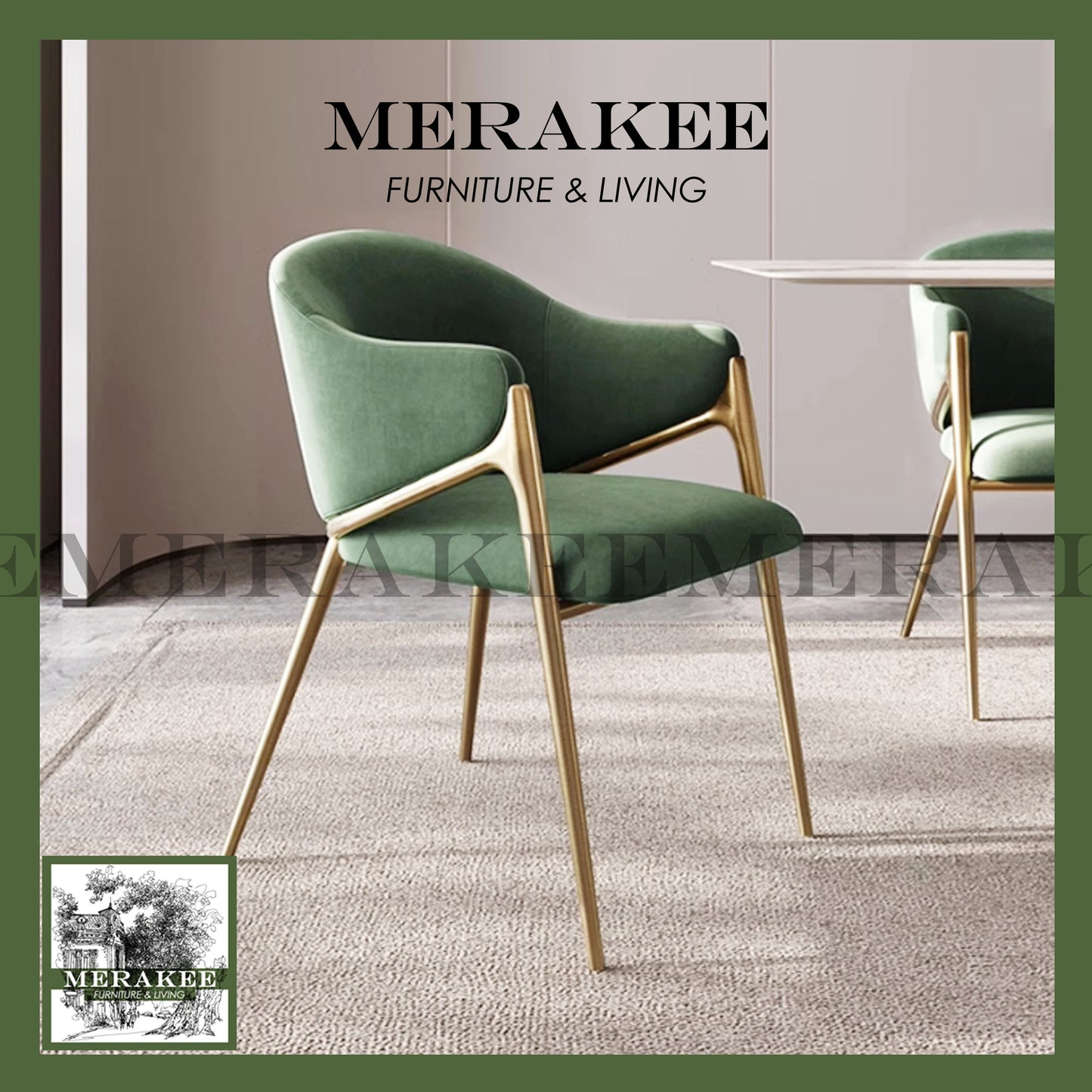 MERAKEE Dining Chair PU Leather Solid Wood Frame Gold Leg Dining Room Furniture JCY46