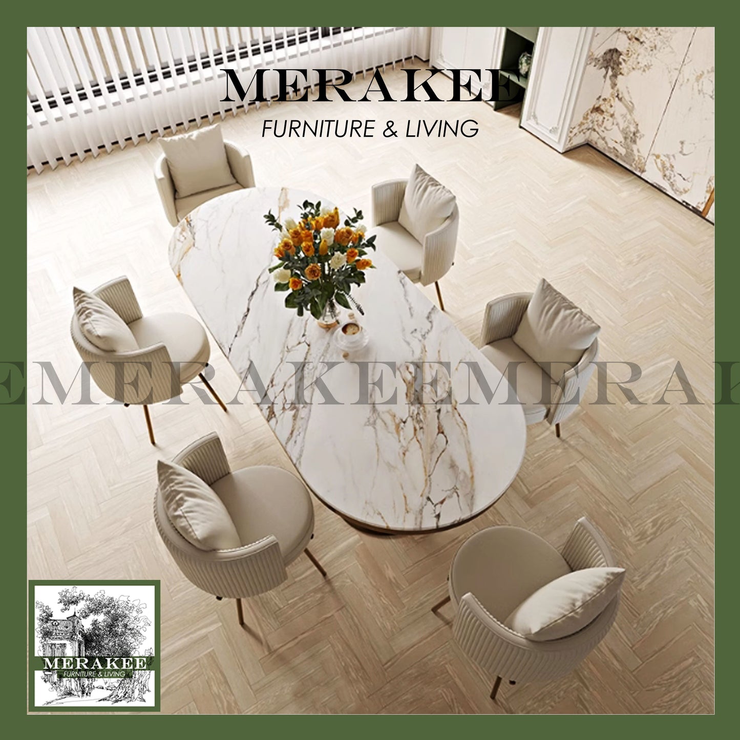 MERAKEE Dining Chair PU Leather Solid Wood Frame Stainless Steel Stand Dining Room Furniture JC60
