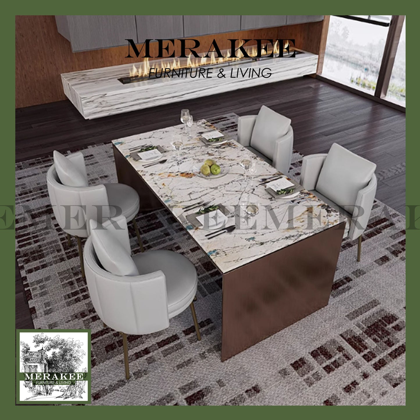 MERAKEE Dining Chair PU Leather Solid Wood Frame Stainless Steel Stand Dining Room Furniture JC60