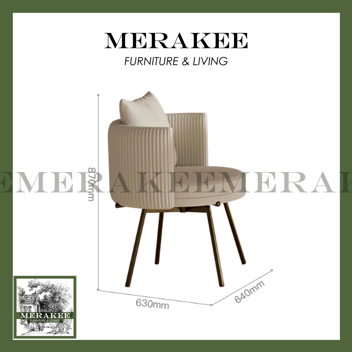 MERAKEE Dining Chair PU Leather Solid Wood Frame Stainless Steel Stand Dining Room Furniture JC60