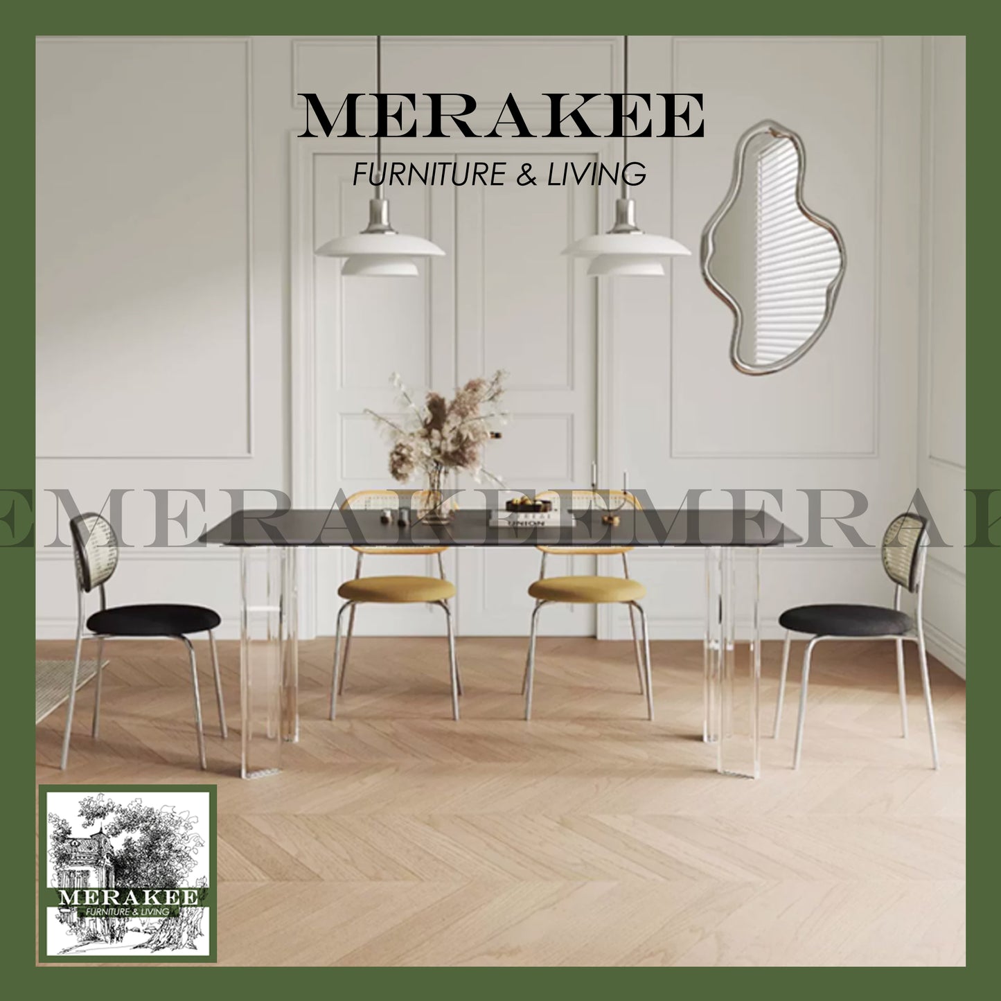 MERAKEE Customized Marble Like Sintered Stone Dining Table With Acrylic Leg Dining Room Furniture AC01