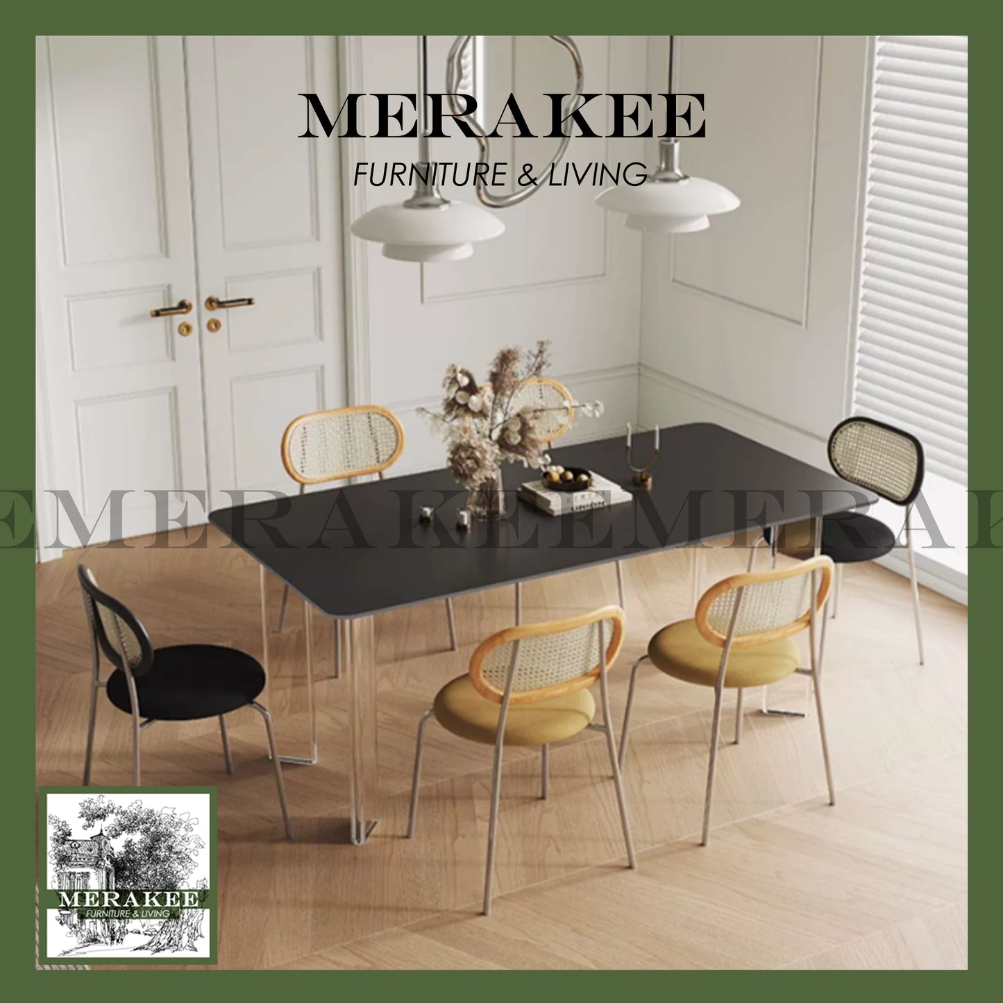 MERAKEE Customized Marble Like Sintered Stone Dining Table With Acrylic Leg Dining Room Furniture AC01