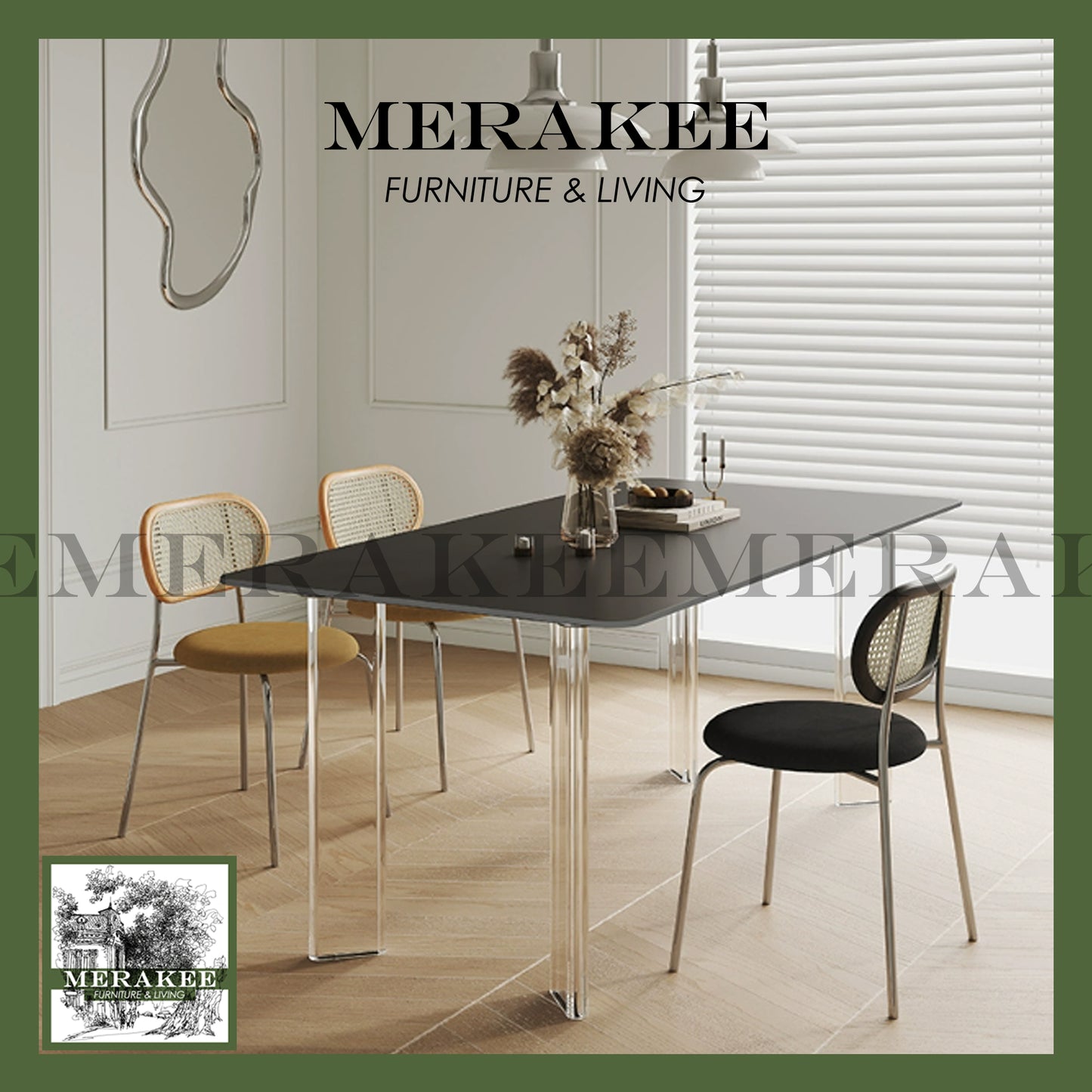 MERAKEE Customized Marble Like Sintered Stone Dining Table With Acrylic Leg Dining Room Furniture AC01